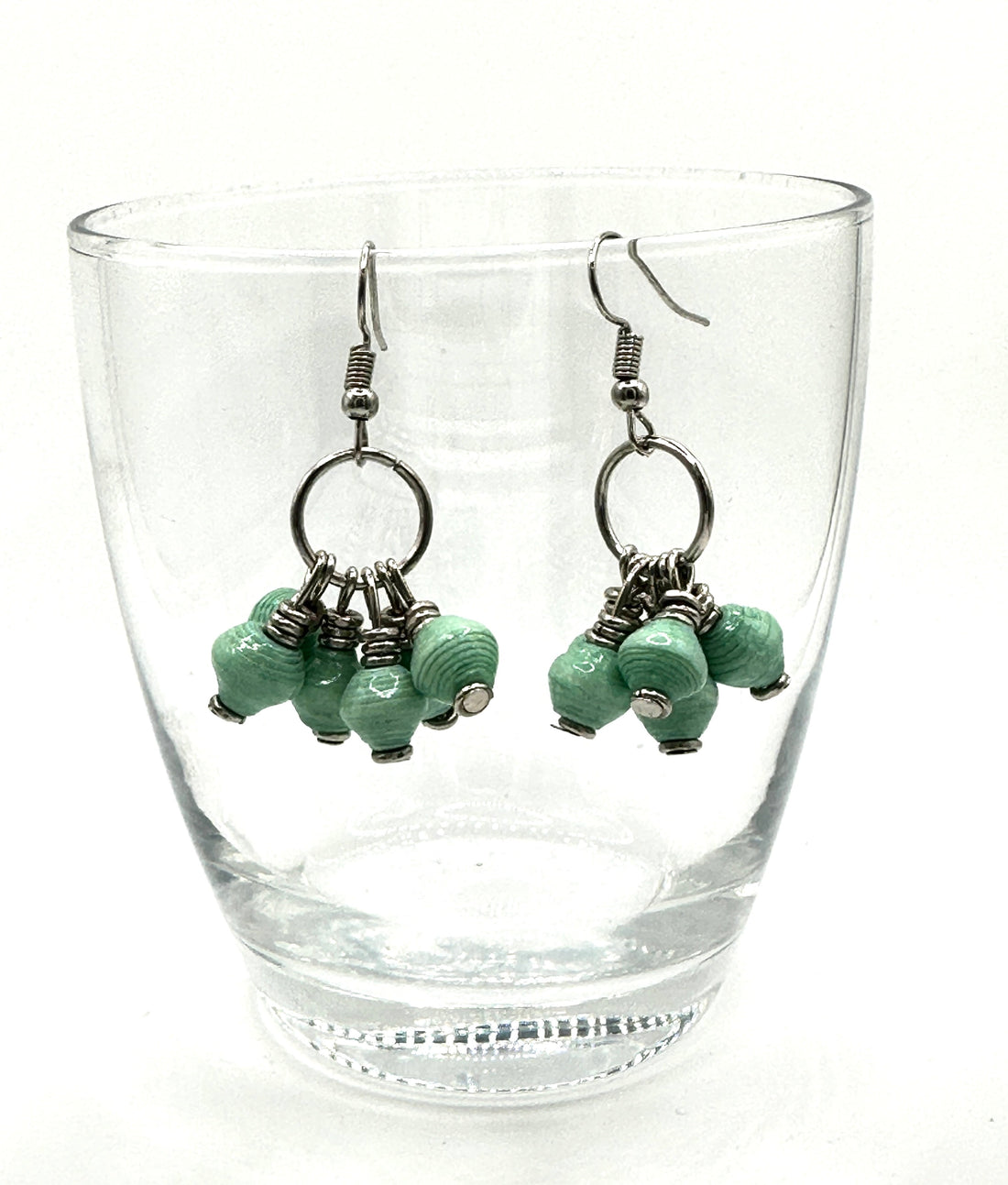 Blue Paper Bead Mukaaga Earrings with Silver Accents - Bohemian