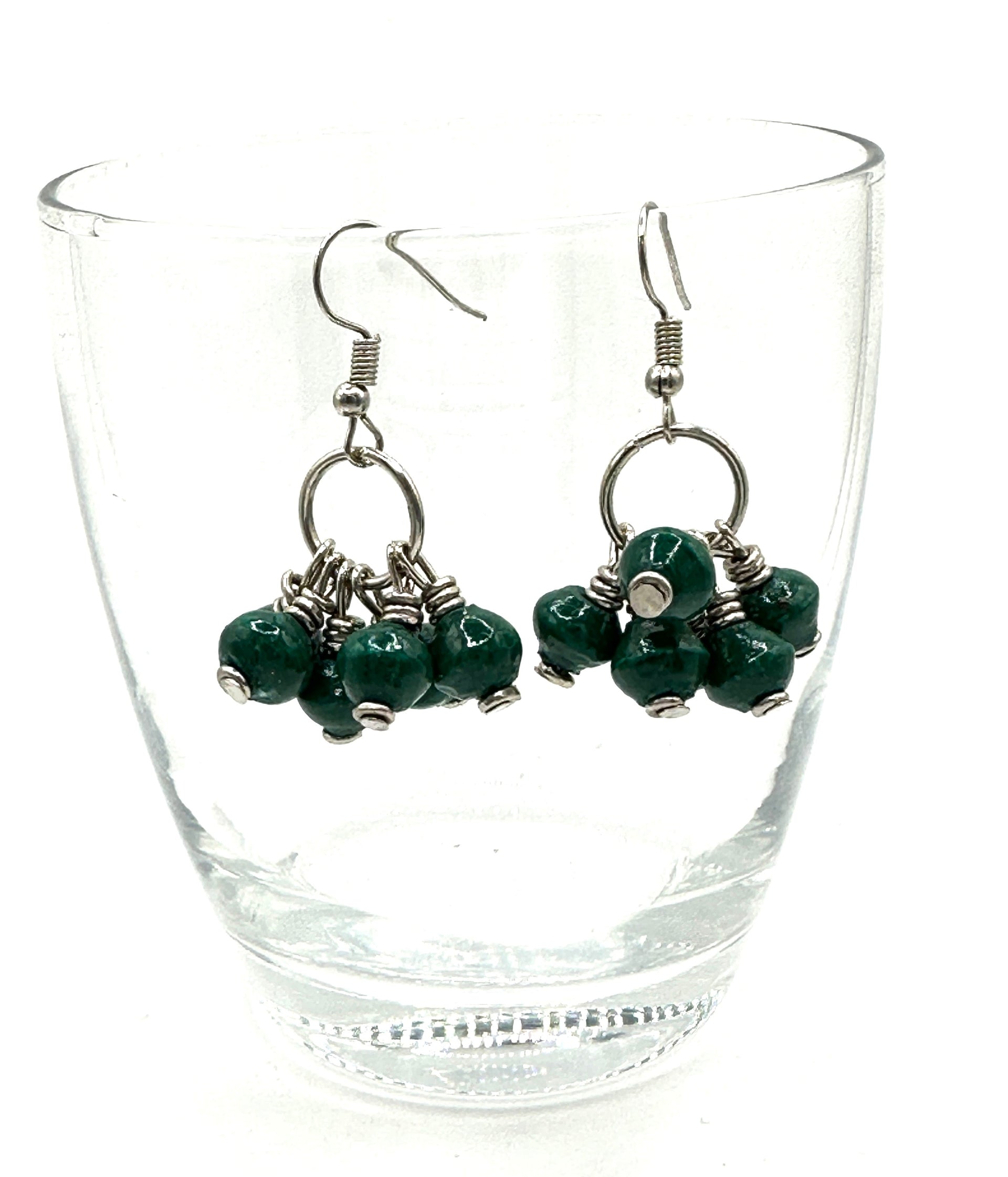 Blue Paper Bead Mukaaga Earrings with Silver Accents - Bohemian