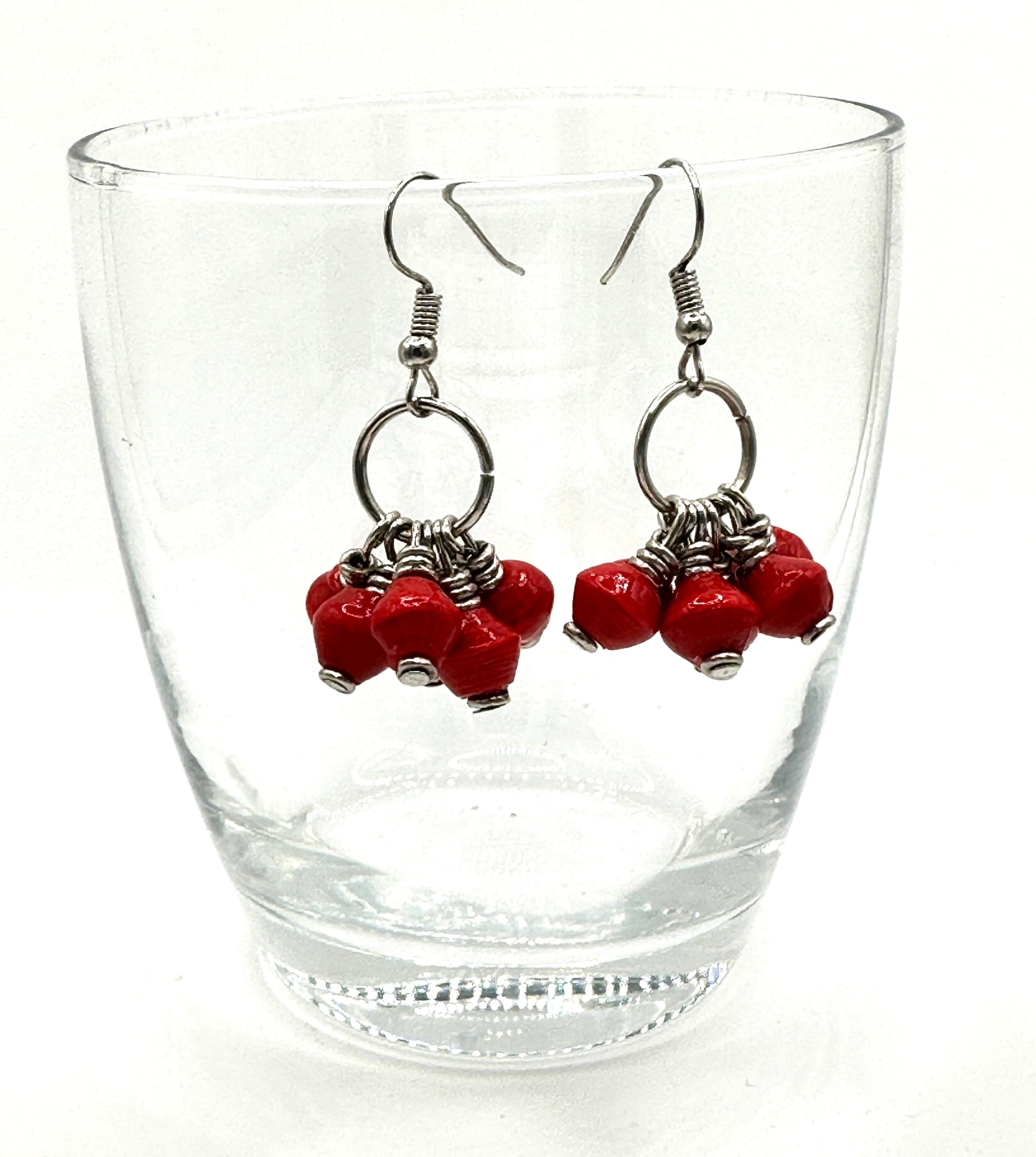 Blue Paper Bead Mukaaga Earrings with Silver Accents - Bohemian