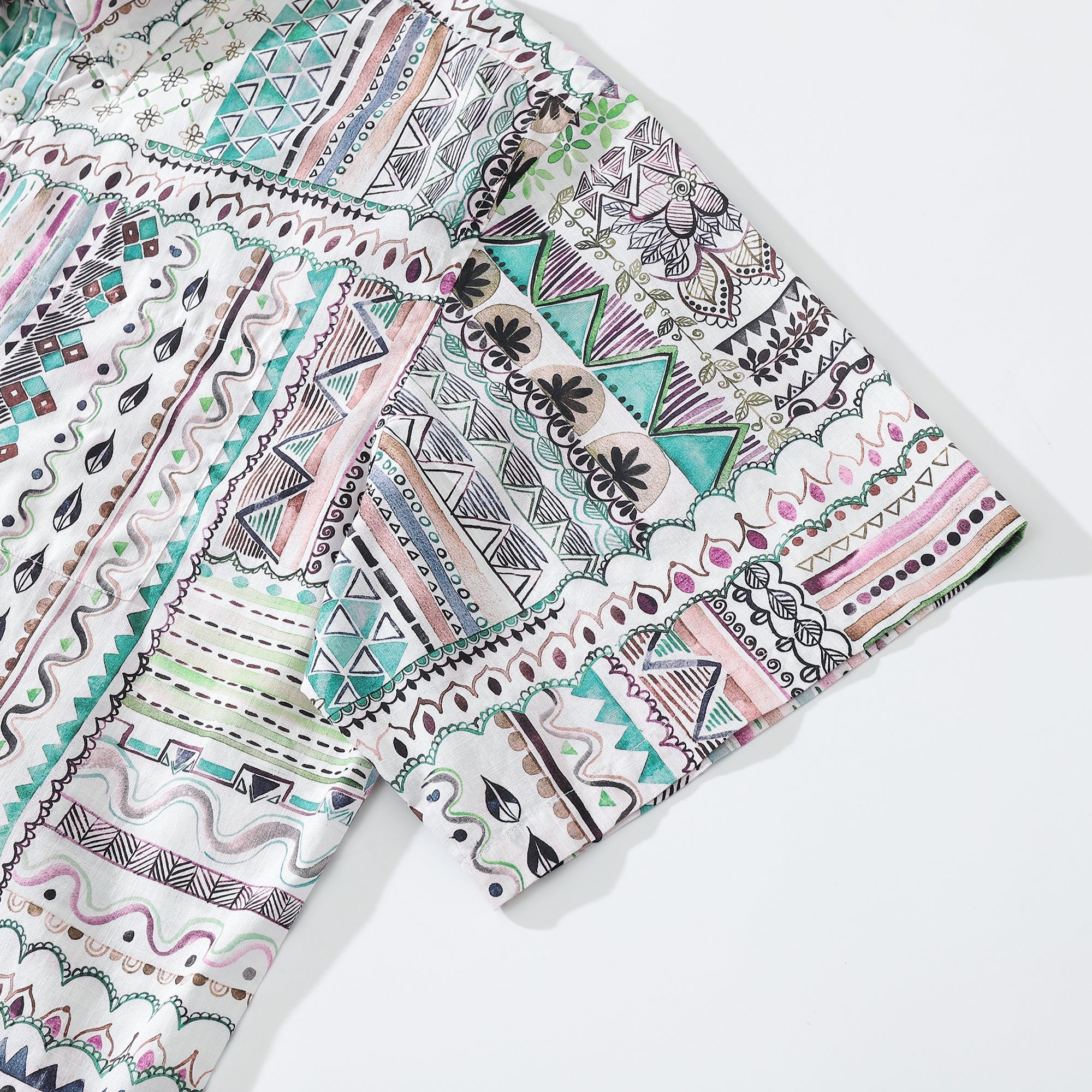 Men's Vintage Geometric Print Short Sleeve Button Down Aloha Shirt