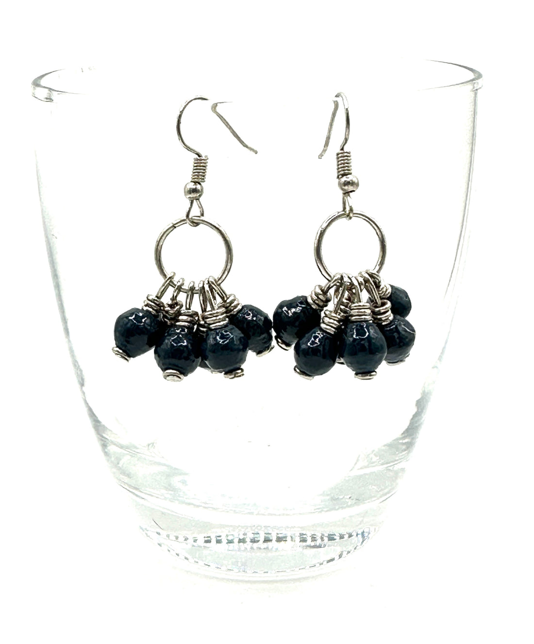 Blue Paper Bead Mukaaga Earrings with Silver Accents - Bohemian