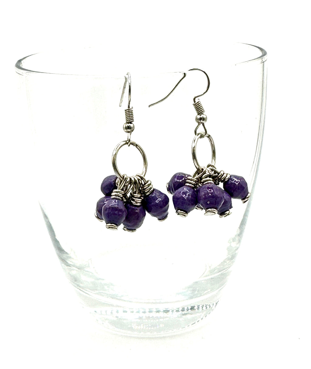 Blue Paper Bead Mukaaga Earrings with Silver Accents - Bohemian