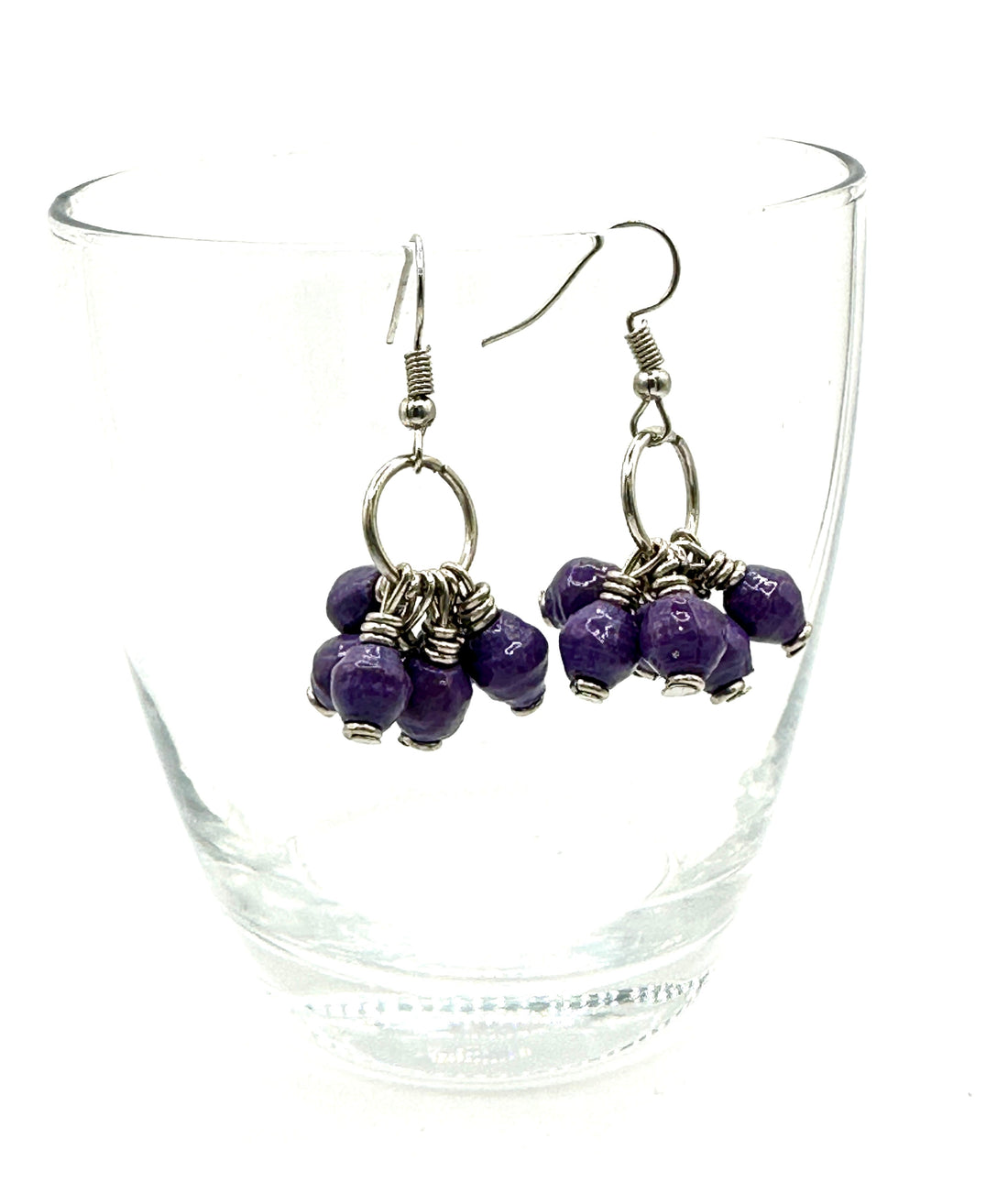 Blue Paper Bead Mukaaga Earrings with Silver Accents - Bohemian
