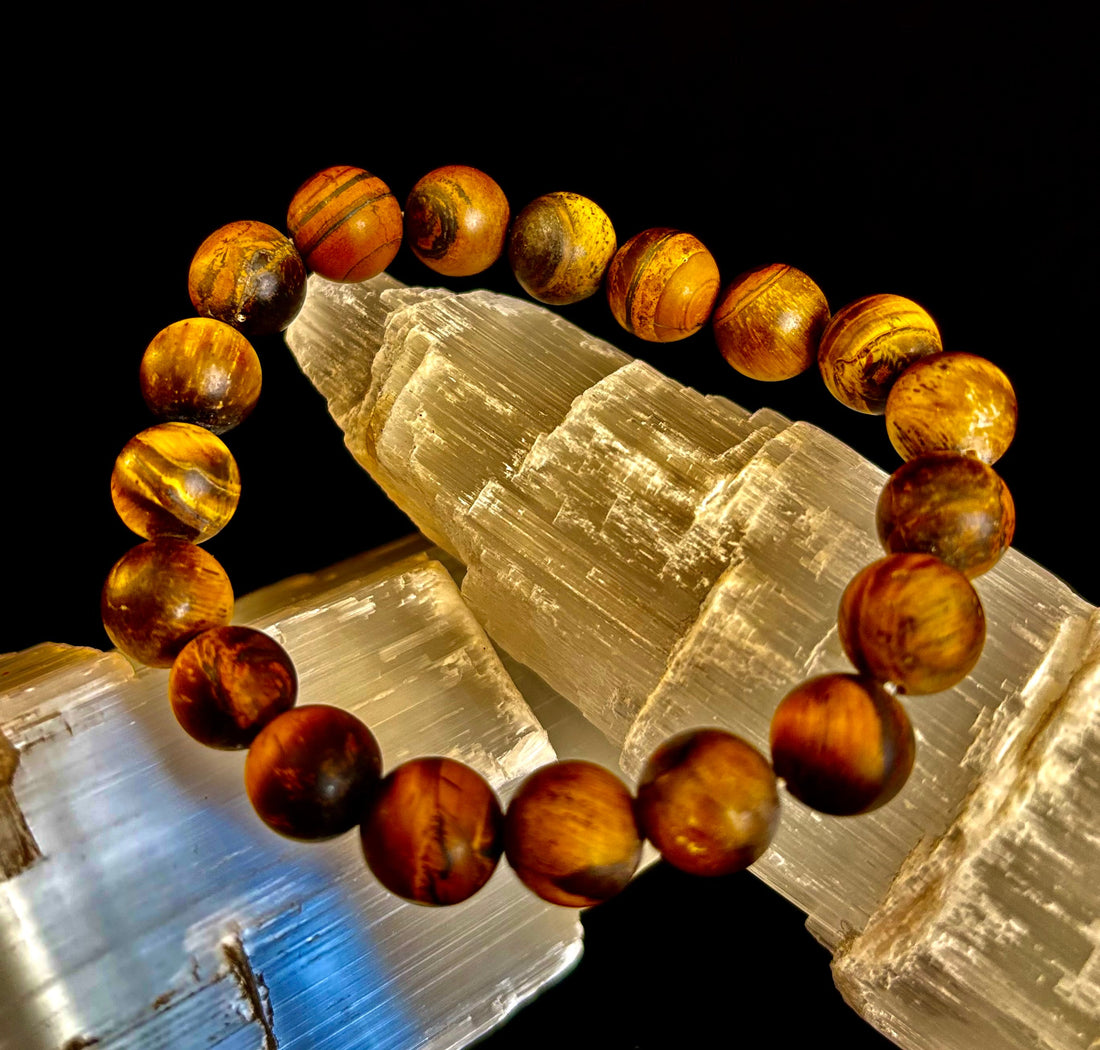 Matte Tiger’s Eye Bracelet — 10mm Genuine Tiger Eye Stretch Bracelet for Strength & Protection