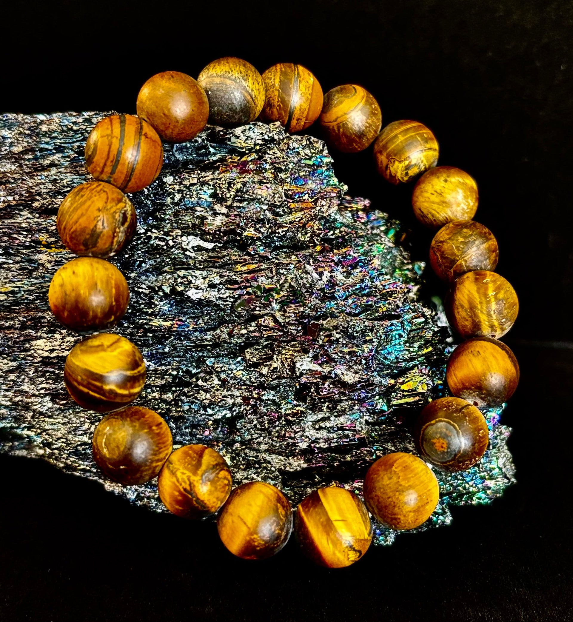 Matte Tiger’s Eye Bracelet — 10mm Genuine Tiger Eye Stretch Bracelet for Strength & Protection