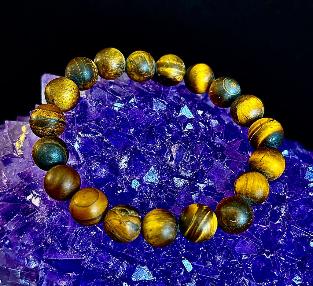 Matte Tiger’s Eye Bracelet — 10mm Genuine Tiger Eye Stretch Bracelet for Strength & Protection