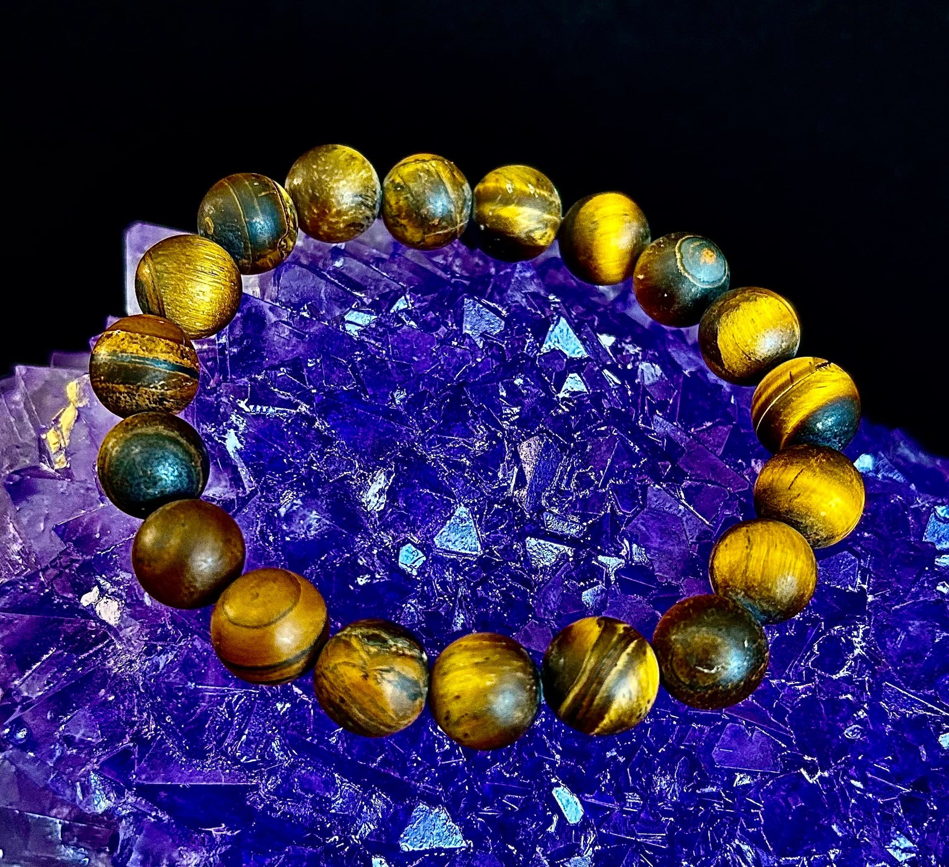 Matte Tiger’s Eye Bracelet — 10mm Genuine Tiger Eye Stretch Bracelet for Strength & Protection