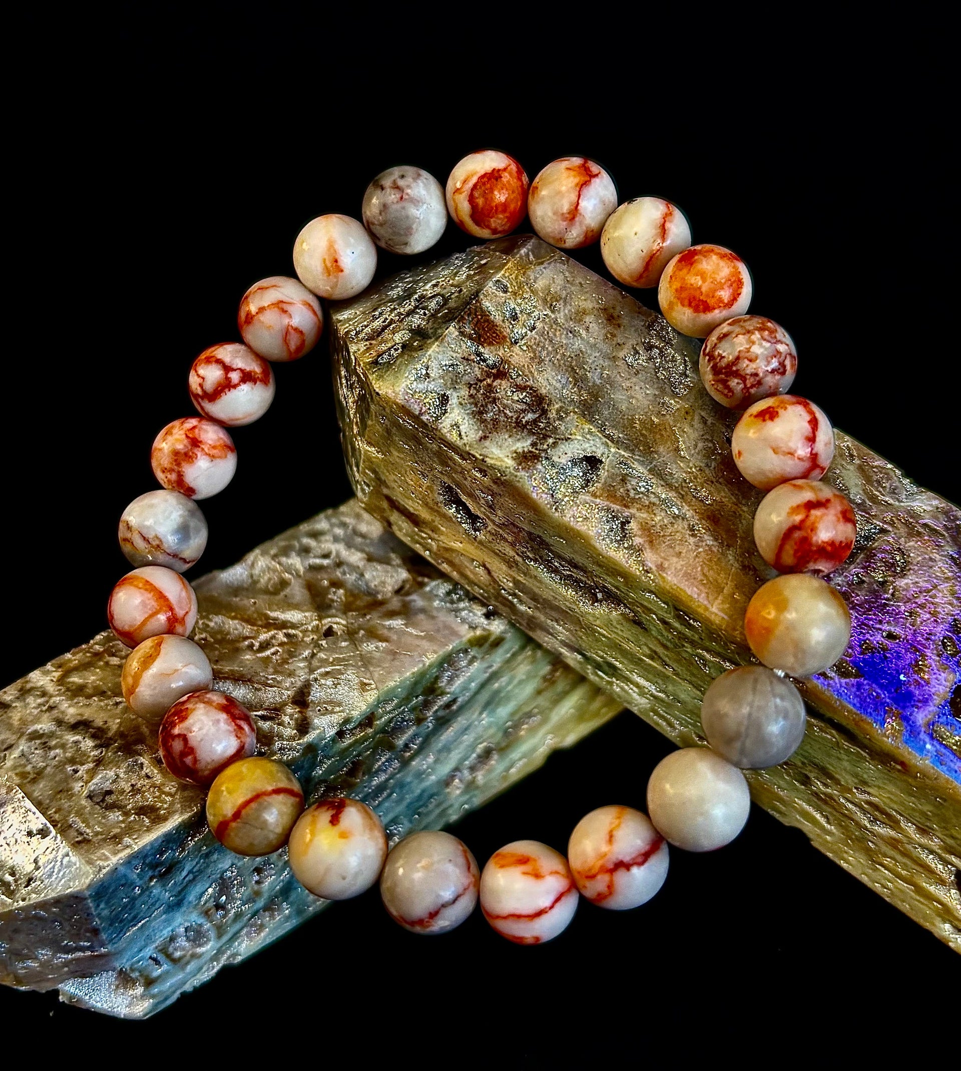Red Vein Jasper Bracelet — Natural Jasper Healing Stretch Bracelet for Strength & Grounding