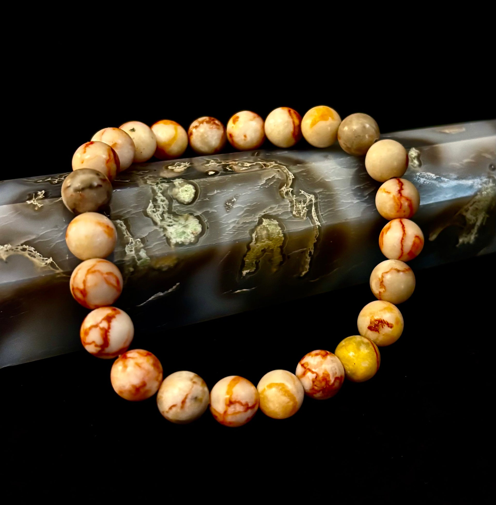 Red Vein Jasper Bracelet — Natural Jasper Healing Stretch Bracelet for Strength & Grounding