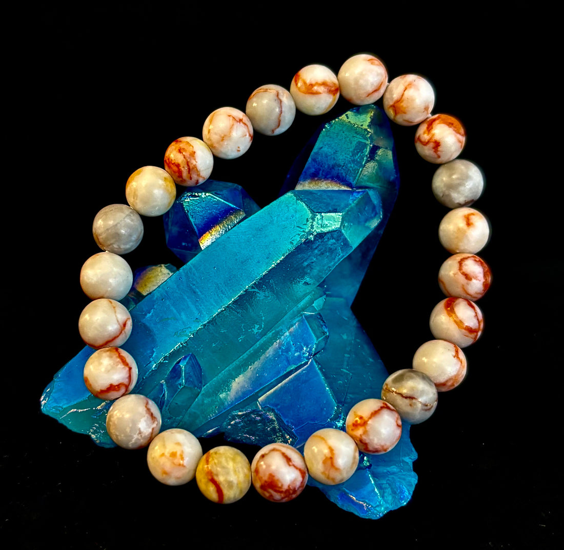 Red Vein Jasper Bracelet — Natural Jasper Healing Stretch Bracelet for Strength & Grounding
