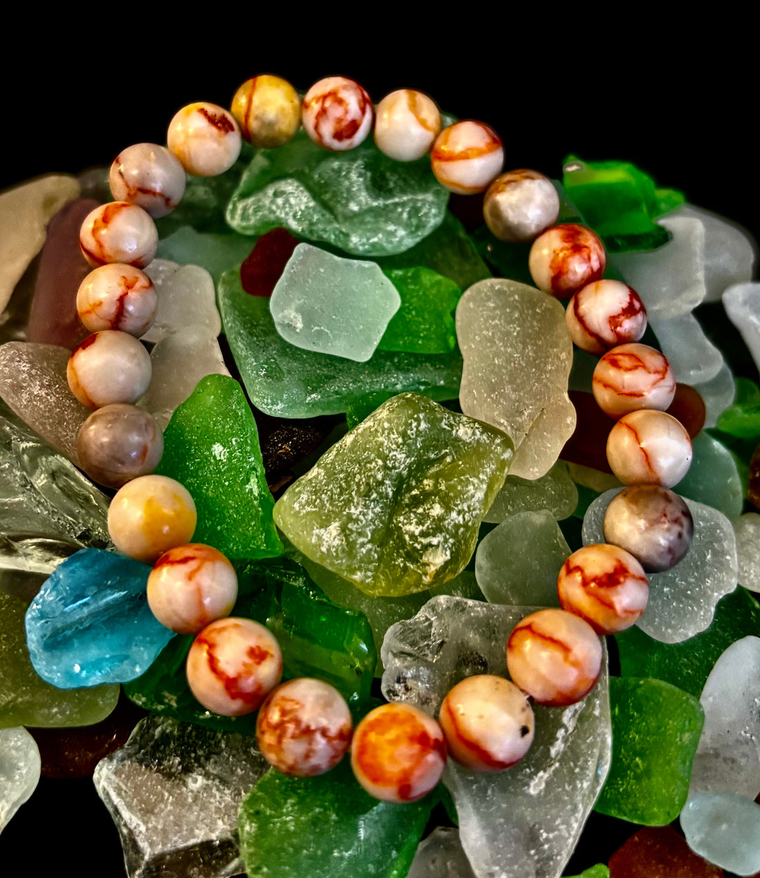 Red Vein Jasper Bracelet — Natural Jasper Healing Stretch Bracelet for Strength & Grounding