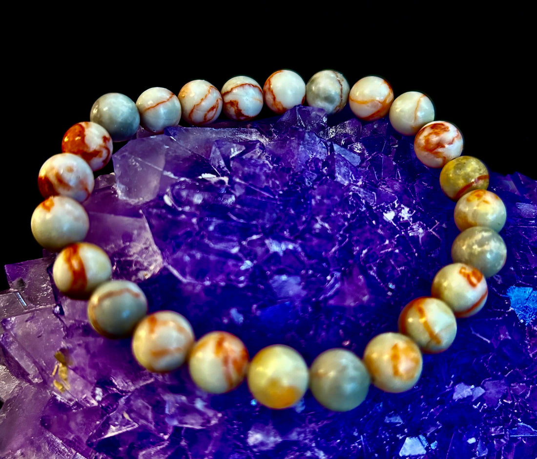 Red Vein Jasper Bracelet — Natural Jasper Healing Stretch Bracelet for Strength & Grounding
