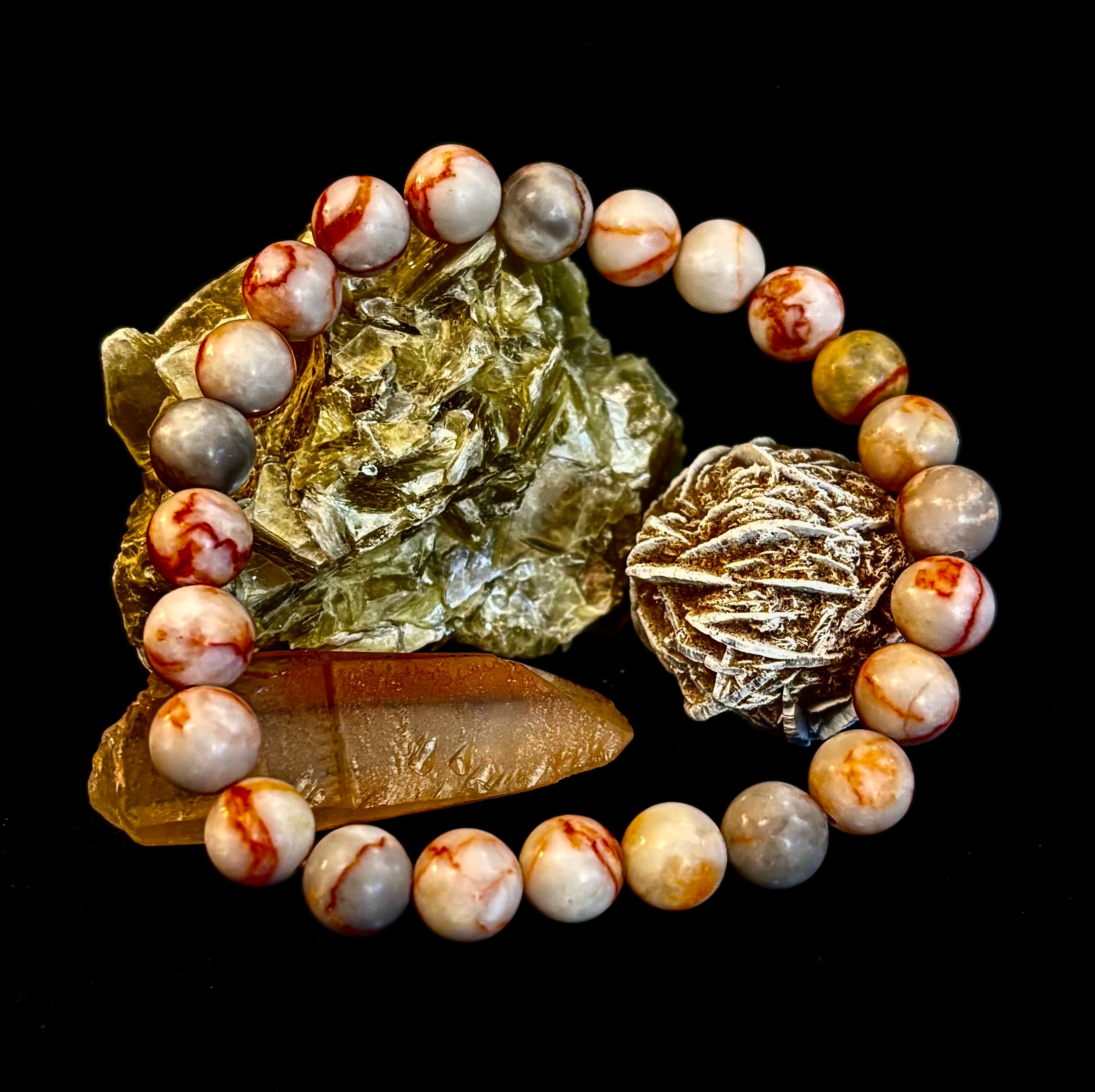 Red Vein Jasper Bracelet — Natural Jasper Healing Stretch Bracelet for Strength & Grounding