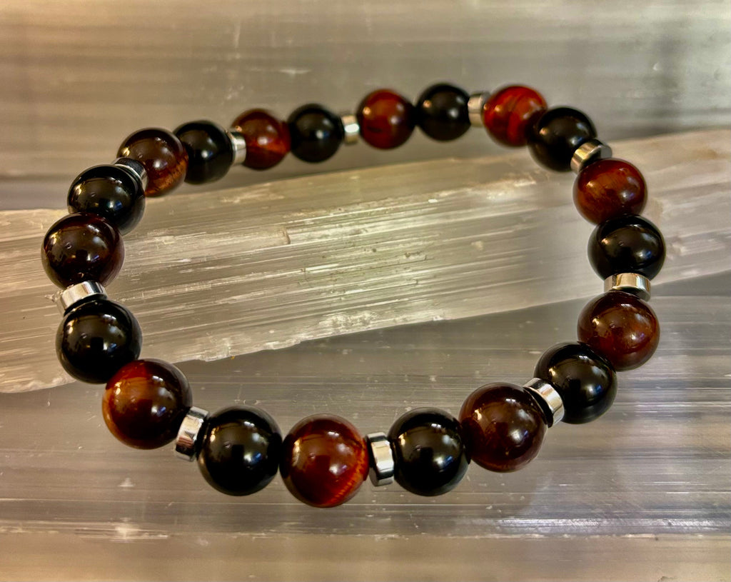 Tiger's Eye & Black Onyx Power Bracelet — Large Wrist
