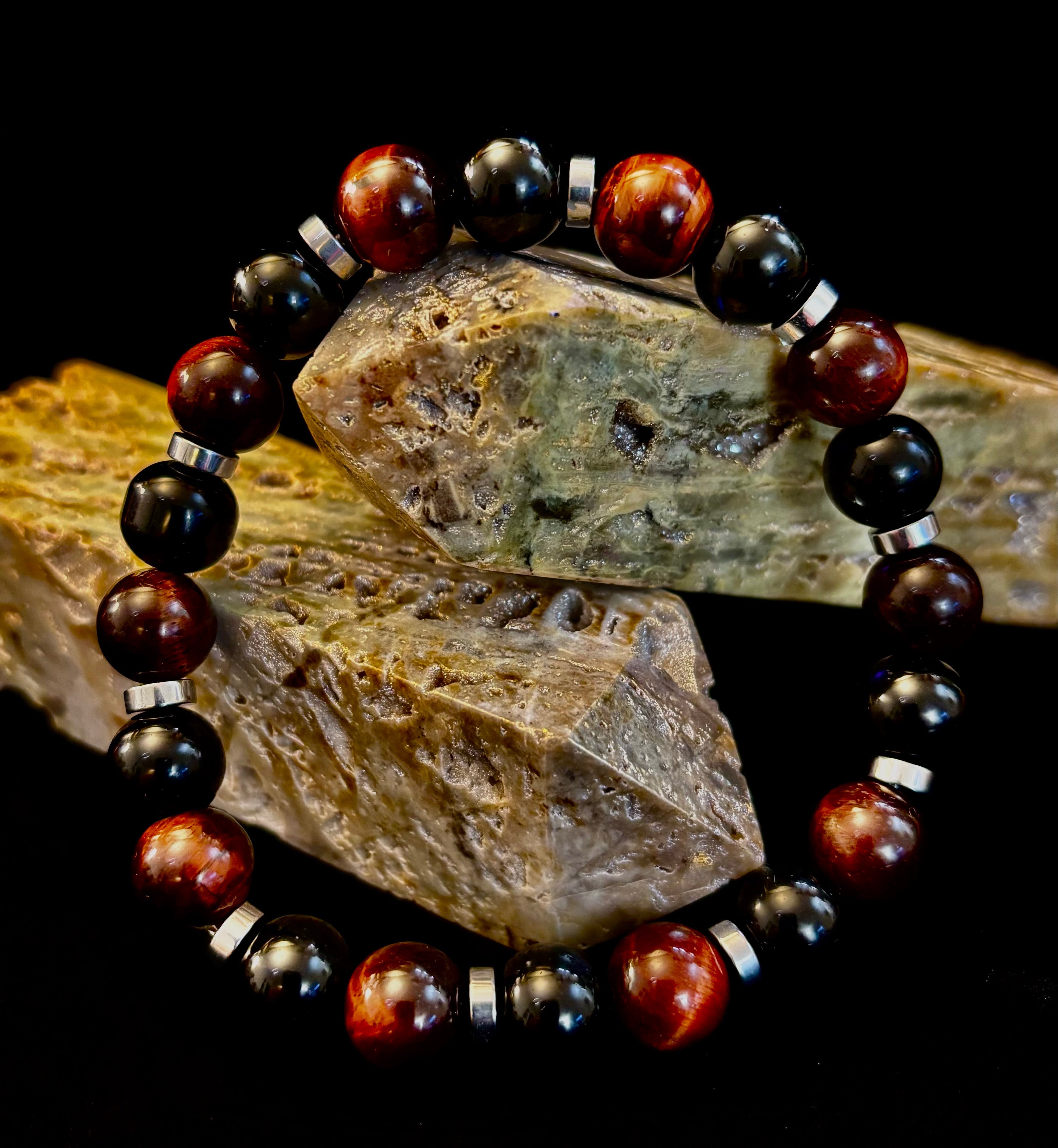 Tiger's Eye & Black Onyx Power Bracelet — Large Wrist