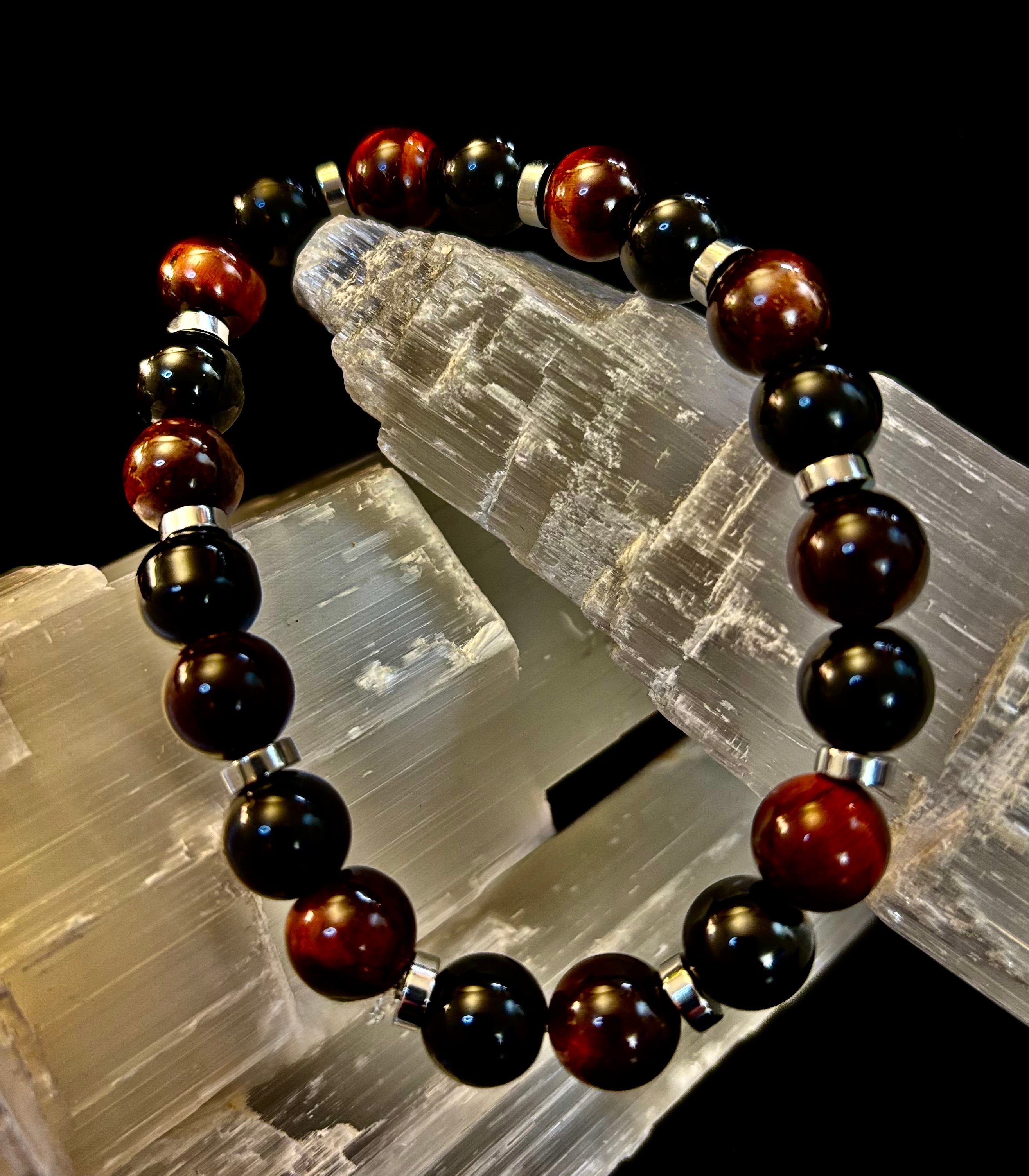 Tiger's Eye & Black Onyx Power Bracelet — Large Wrist