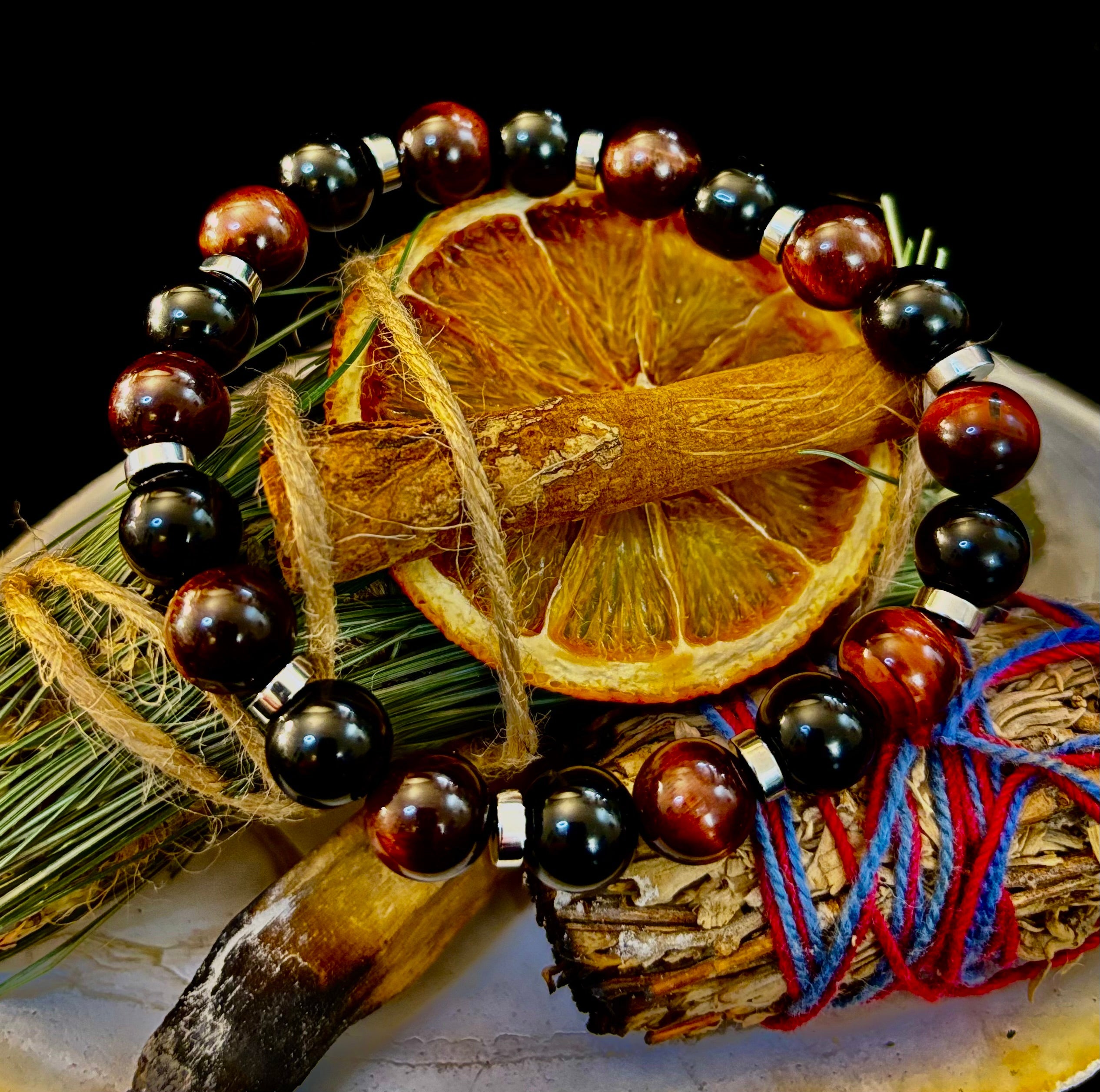 Tiger's Eye & Black Onyx Power Bracelet — Large Wrist
