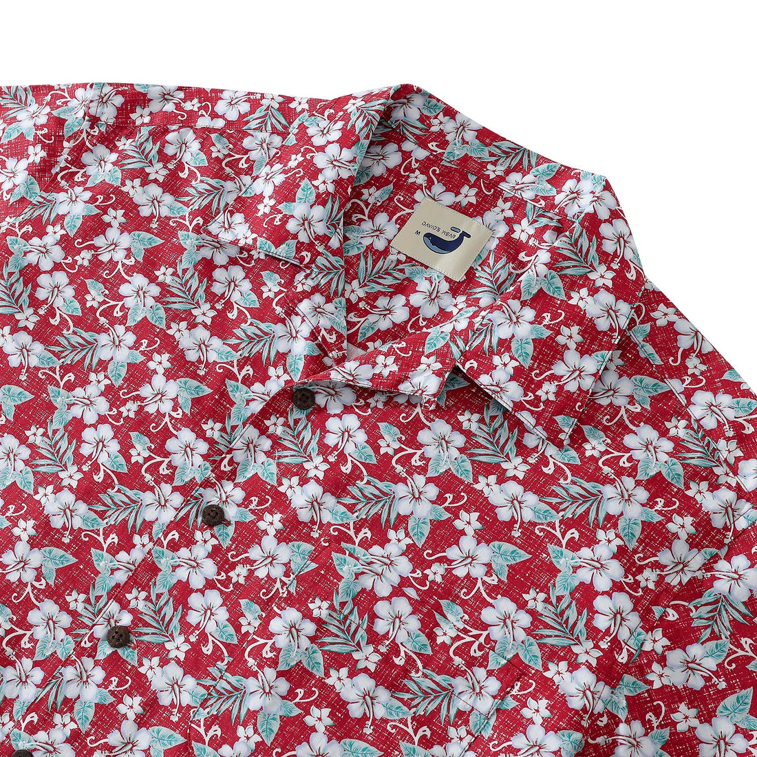 Men's Red and White Floral Hibiscus Print Tropical Camp Shirt