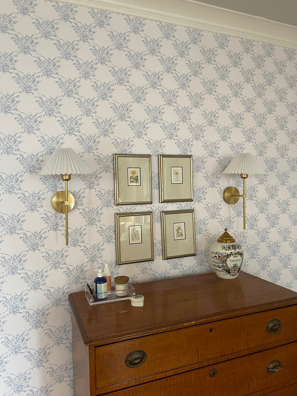 Georgia Floral Removable Wallpaper in White and Blue-Grey