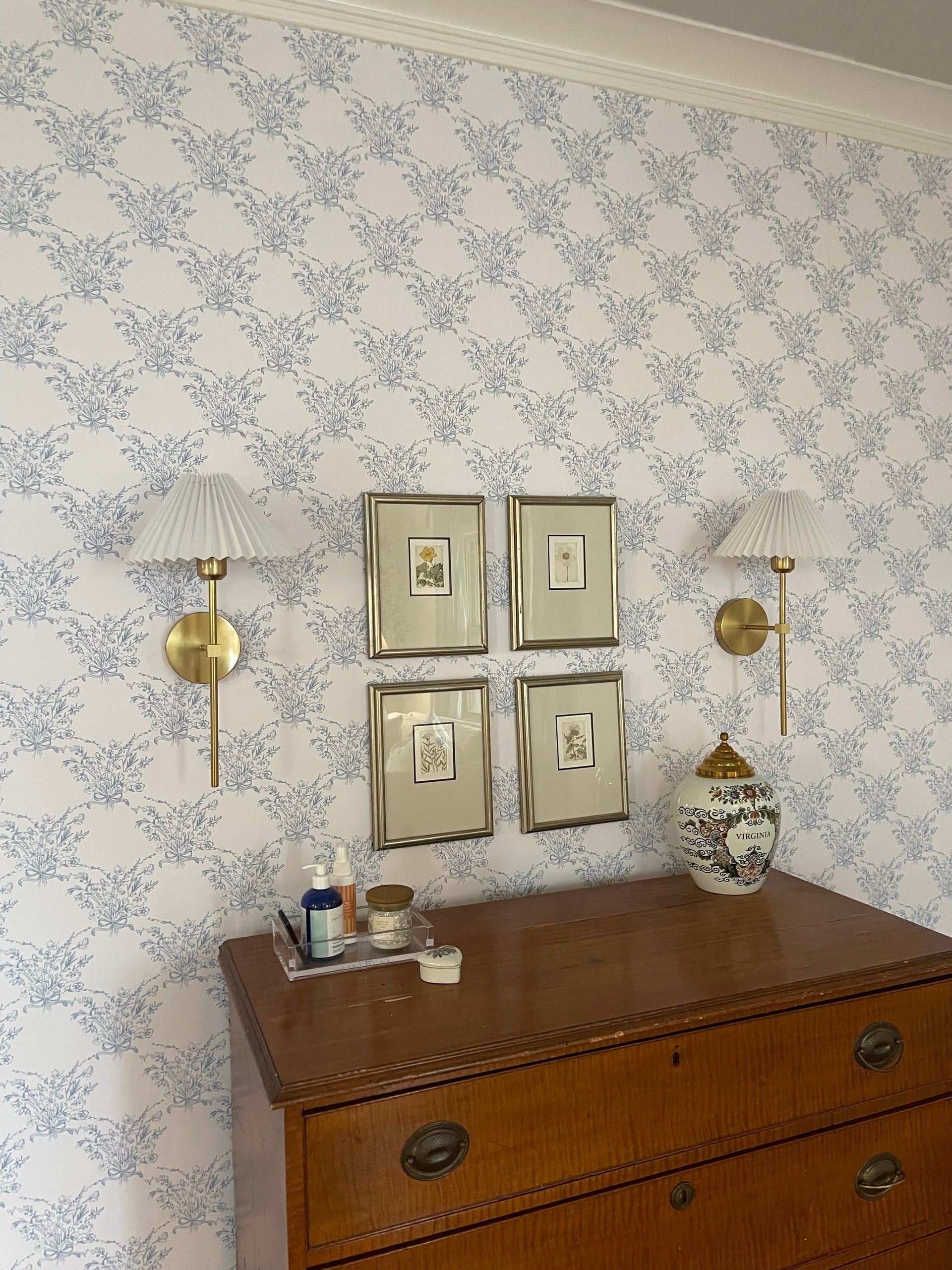 Georgia Floral Removable Wallpaper in White and Blue-Grey