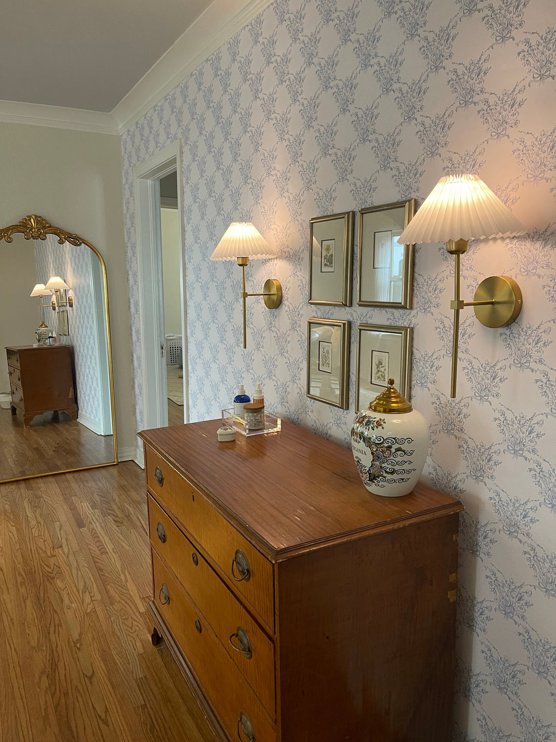 Georgia Floral Removable Wallpaper in White and Blue-Grey