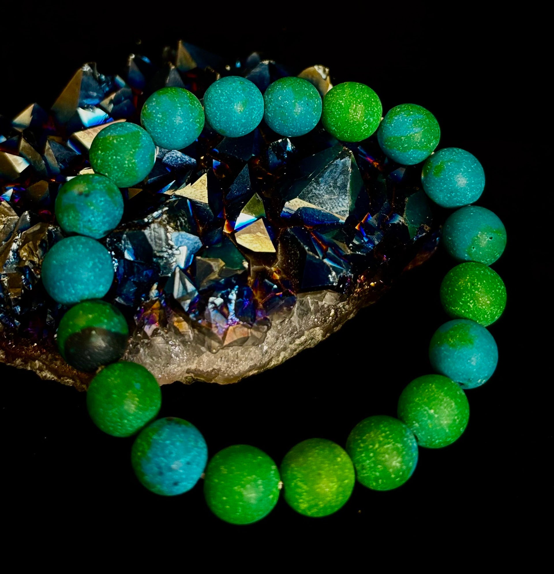 Matte Azurite Energy Bracelet — Genuine 10mm Blue-Green Azurite Stretch Bracelet for Medium to Large Wrists (7.25–8.5")