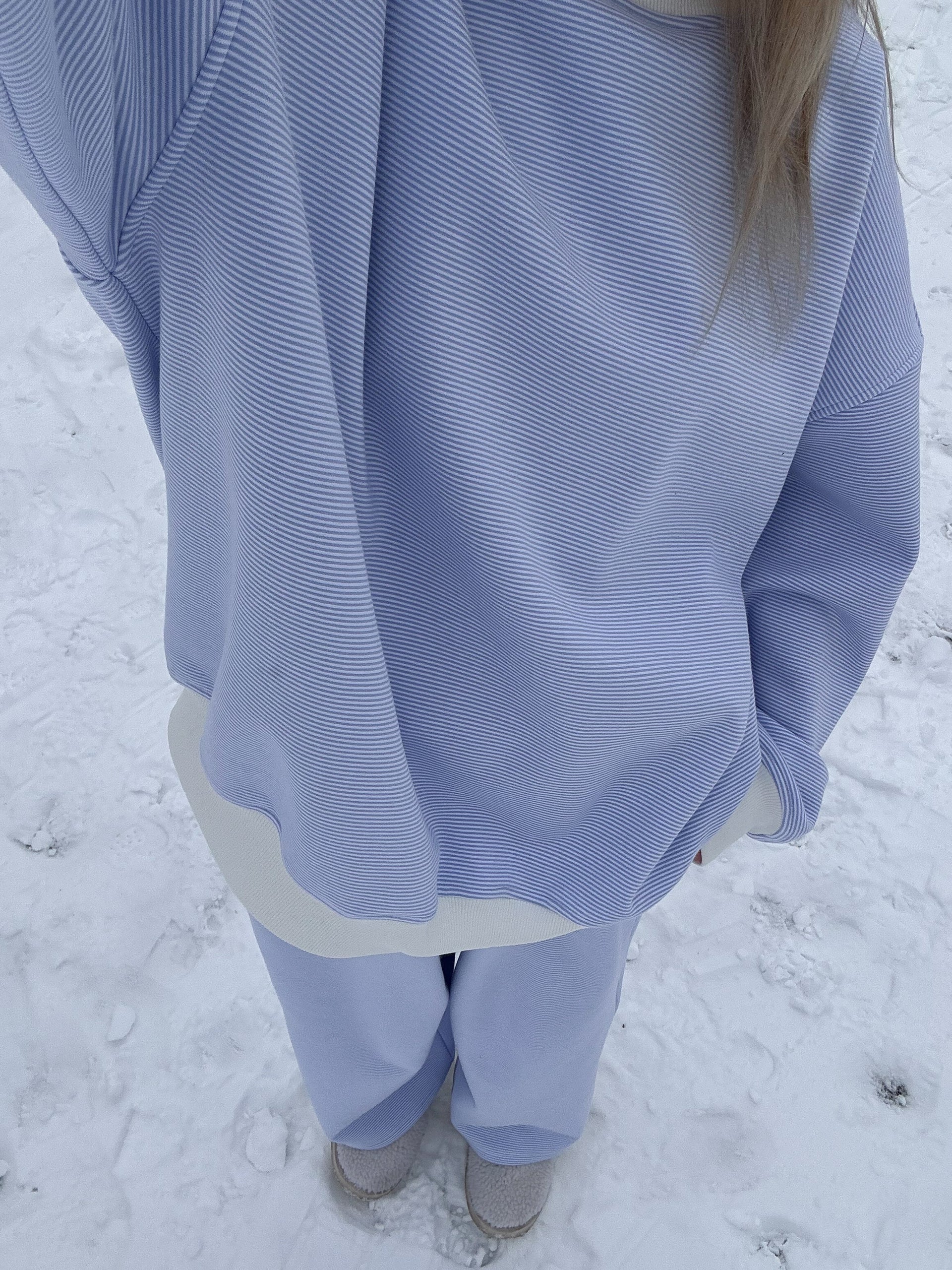 Blue and White Mini Striped Mockneck Sweatshirt Unisex
