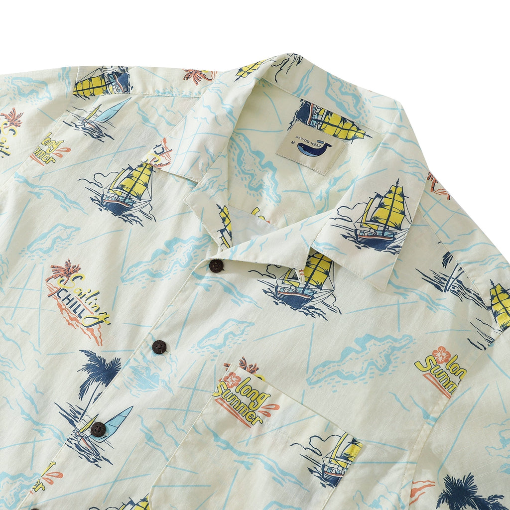 Men's Sailing Adventure 100% Cotton Camp Shirt with Coconut Buttons