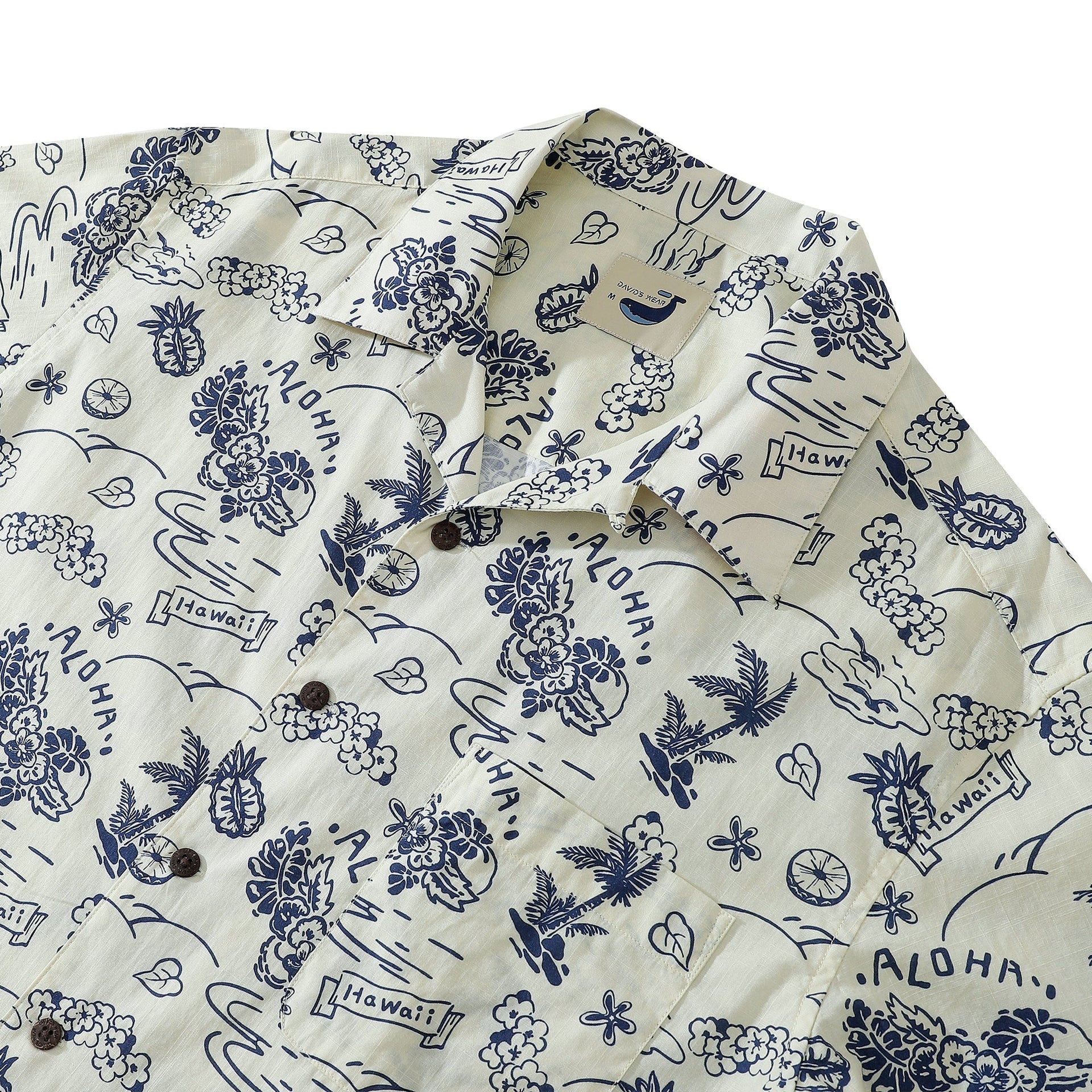 Men's Tropical Fruit and Pineapple Print Hawaiian Camp Shirt