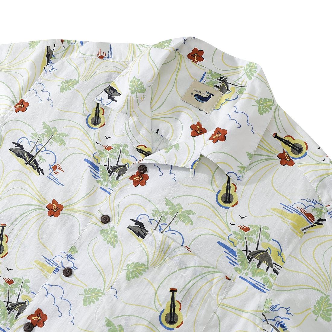 Men's Ukulele & Hibiscus Island Sunrise Cotton Camp Shirt
