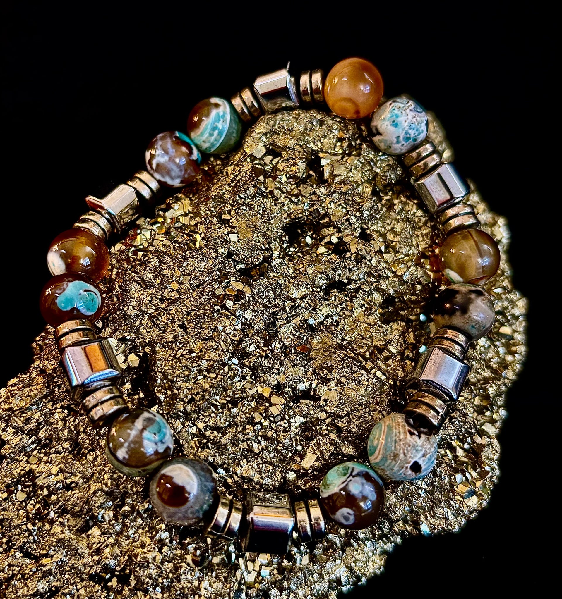 Earth Tone Natural Stone Bracelet – One-of-a-Kind XL Crystal Bracelet