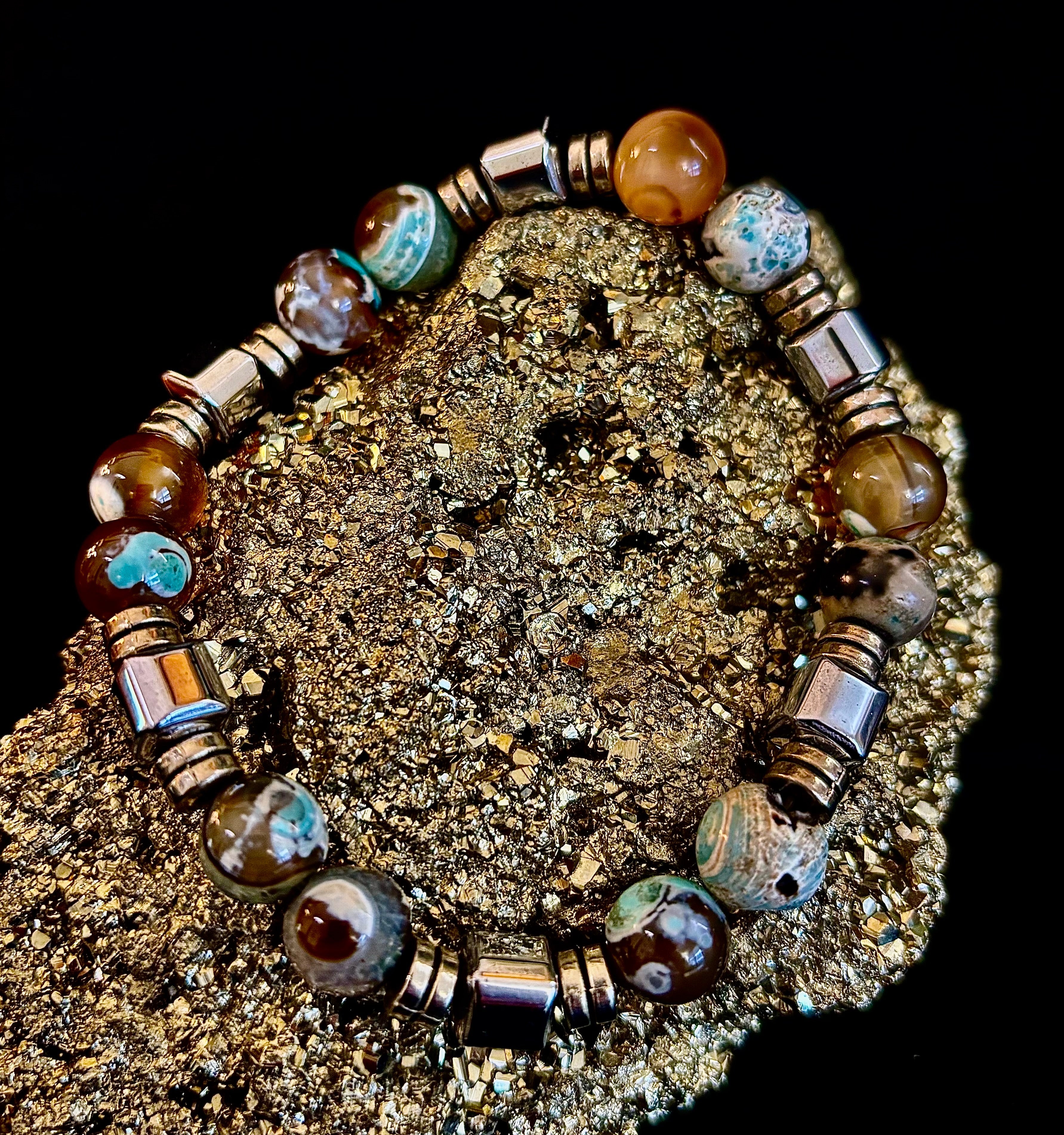 Earth Tone Natural Stone Bracelet – One-of-a-Kind XL Crystal Bracelet
