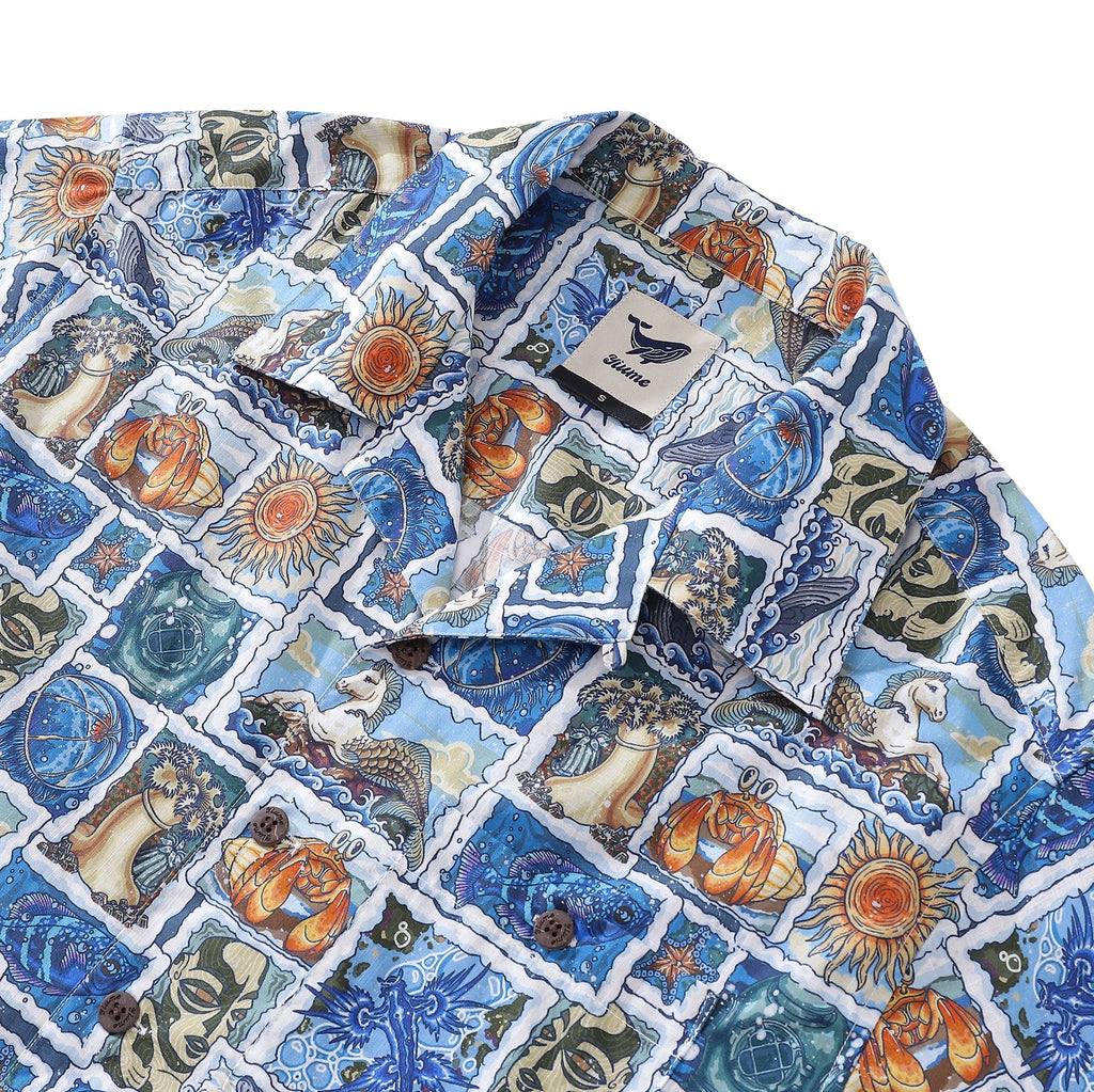 Vintage 1940s Style Men's Hawaiian Camp Collar Cotton Shirt