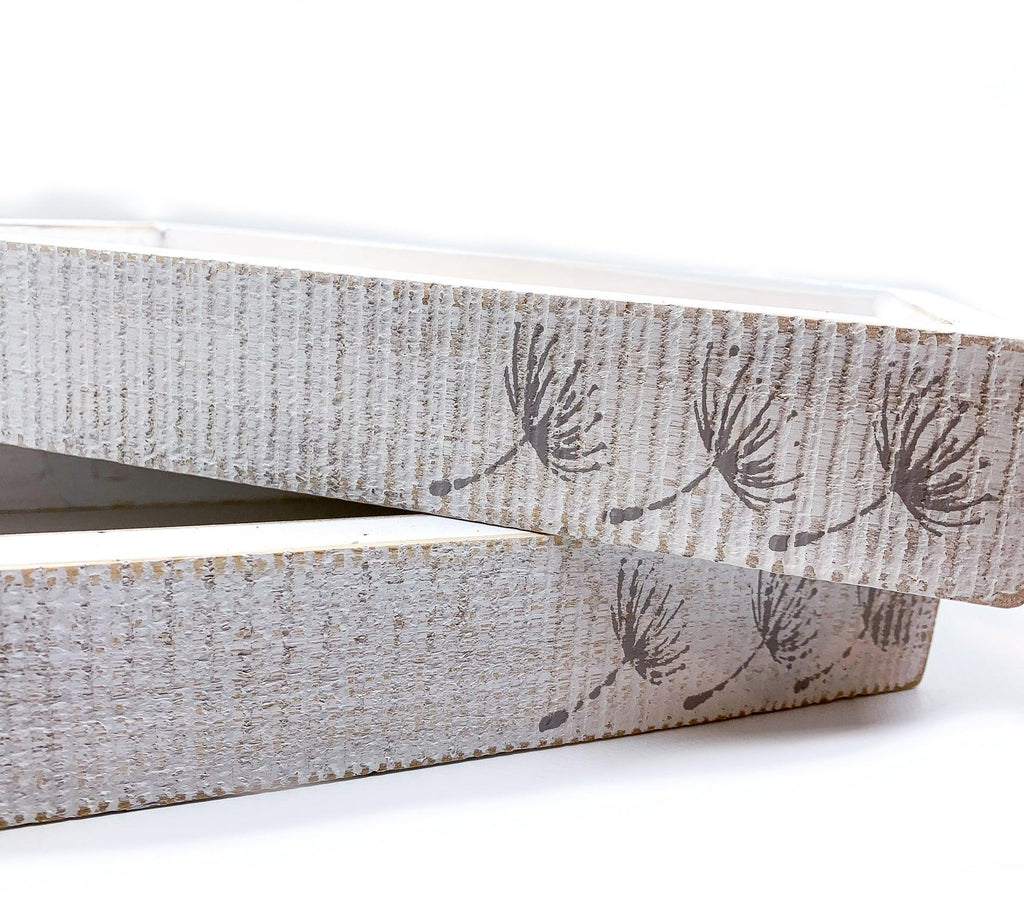 White Wash Wooden Decorative Tray with Dandelion Print Farmhouse - Image 16