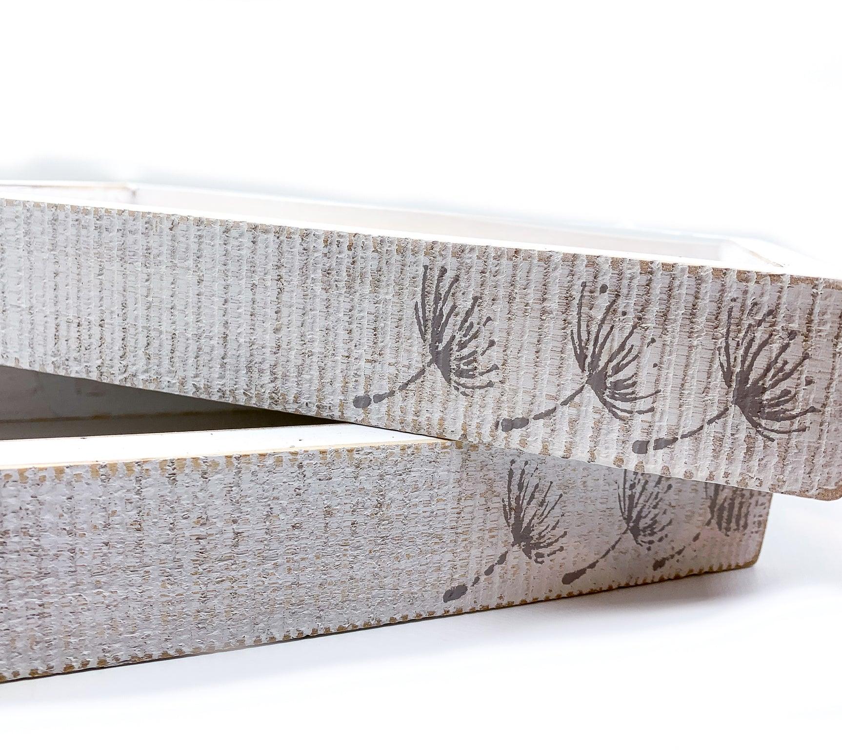 White Wash Wooden Decorative Tray with Dandelion Print Farmhouse - Image 16