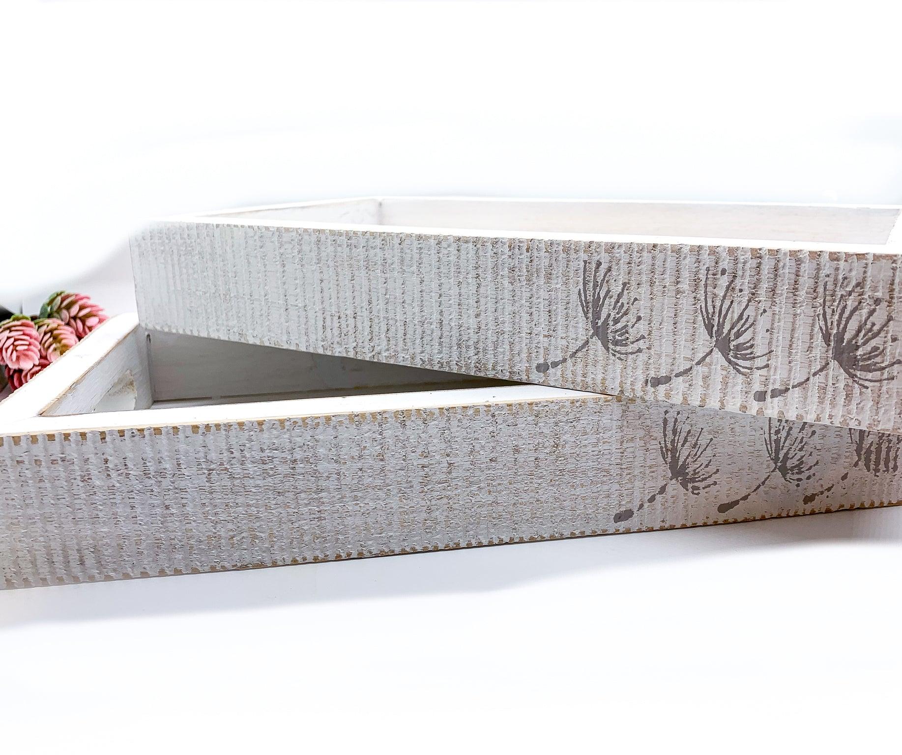 White Wash Wooden Decorative Tray with Dandelion Print Farmhouse - Image 17