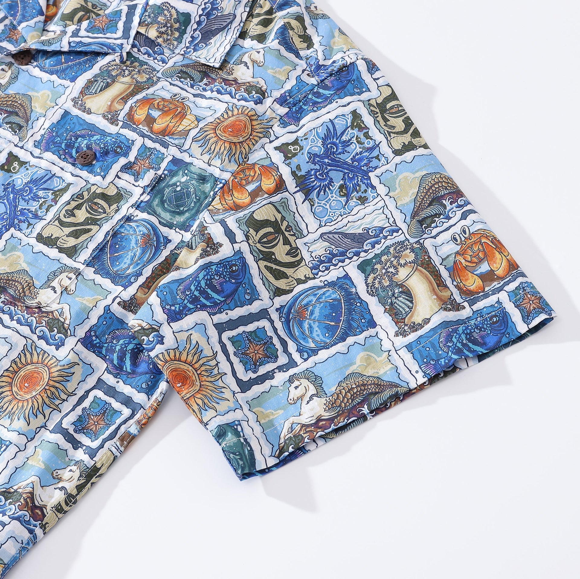 Vintage 1940s Style Men's Hawaiian Camp Collar Cotton Shirt