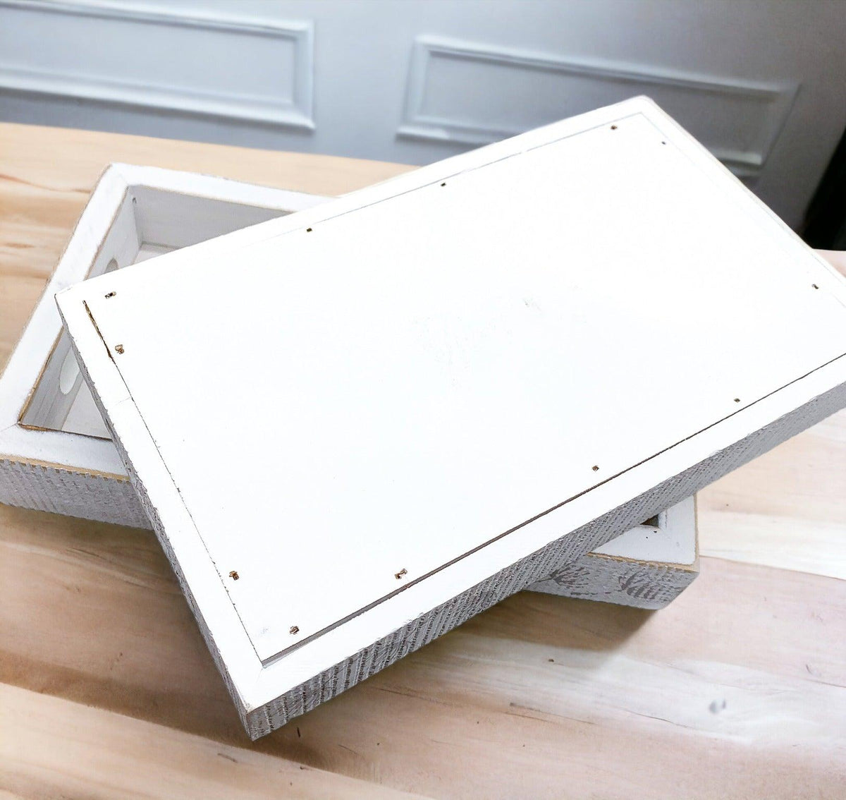 White Wash Wooden Decorative Tray with Dandelion Print Farmhouse - Image 6