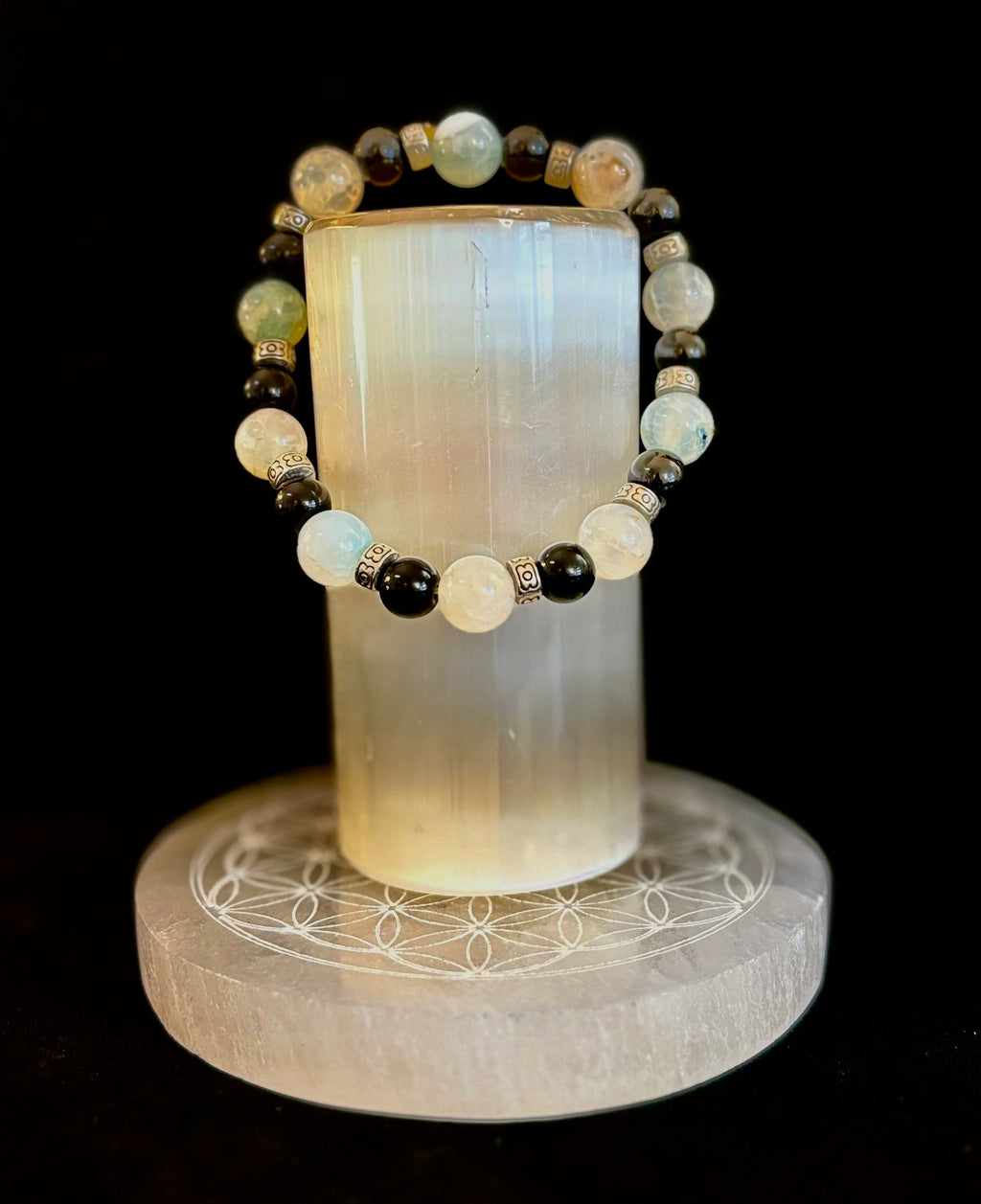 Ocean Mist Natural Stone Bracelet – Black and White Gemstone Bracelet Handmade in Puerto Vallarta (One of a Kind)