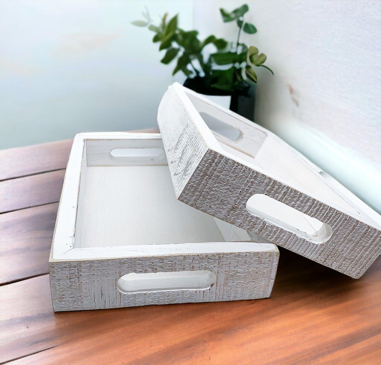 White Wash Wooden Decorative Tray with Dandelion Print Farmhouse - Image 7