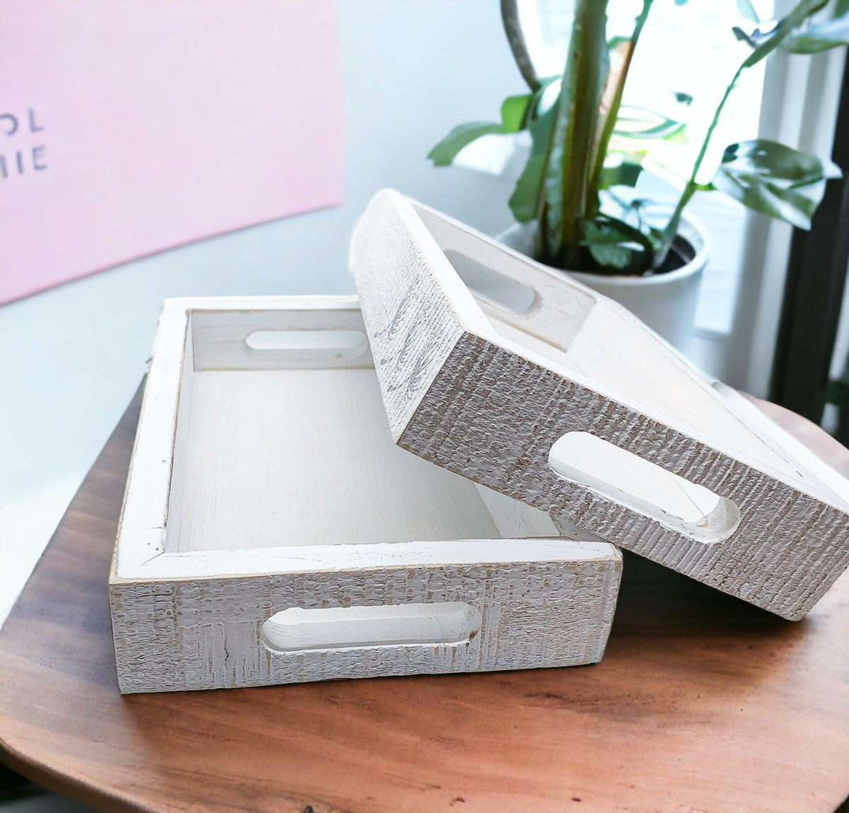 White Wash Wooden Decorative Tray with Dandelion Print Farmhouse - Image 11
