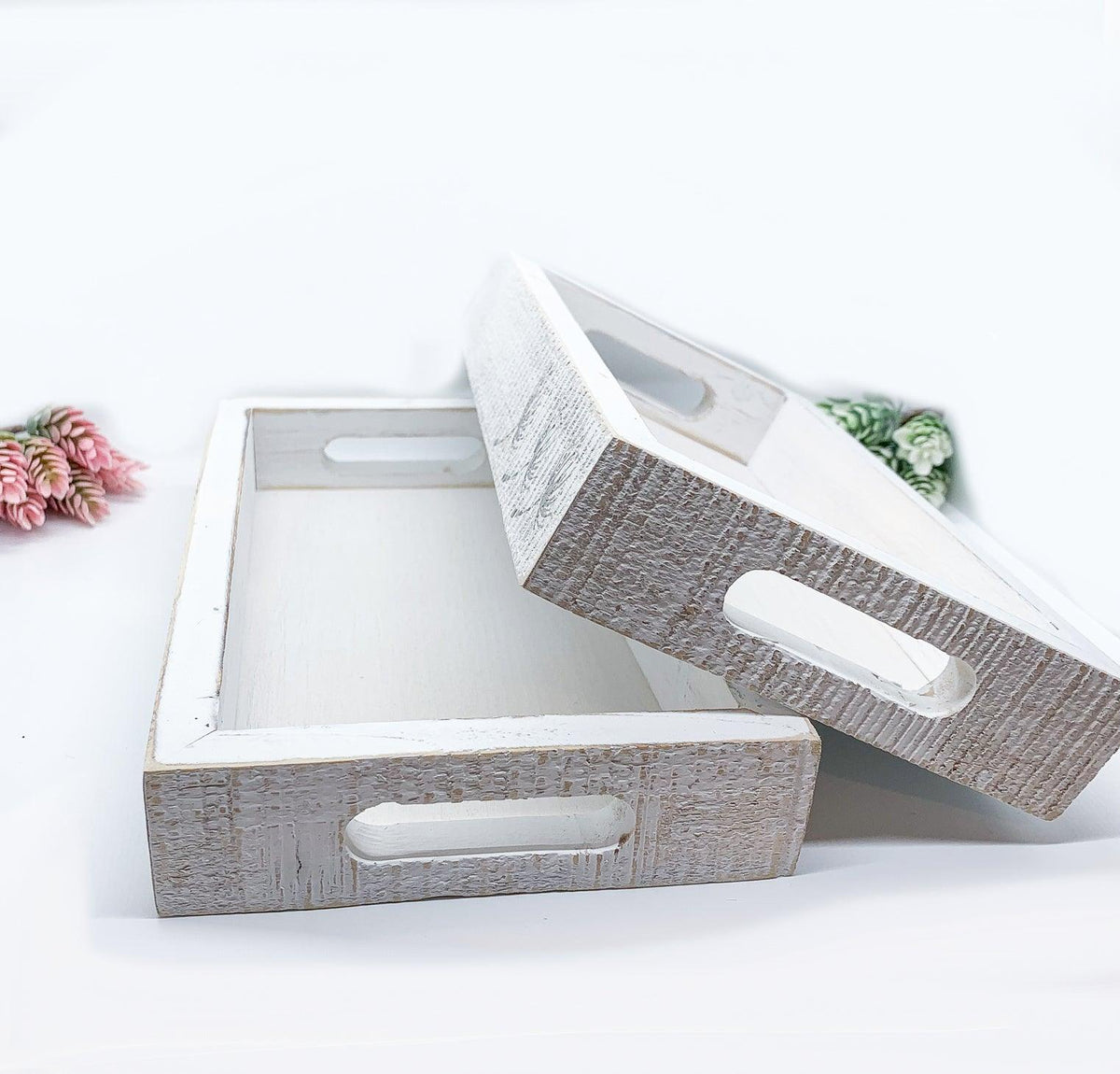 White Wash Wooden Decorative Tray with Dandelion Print Farmhouse - Image 19