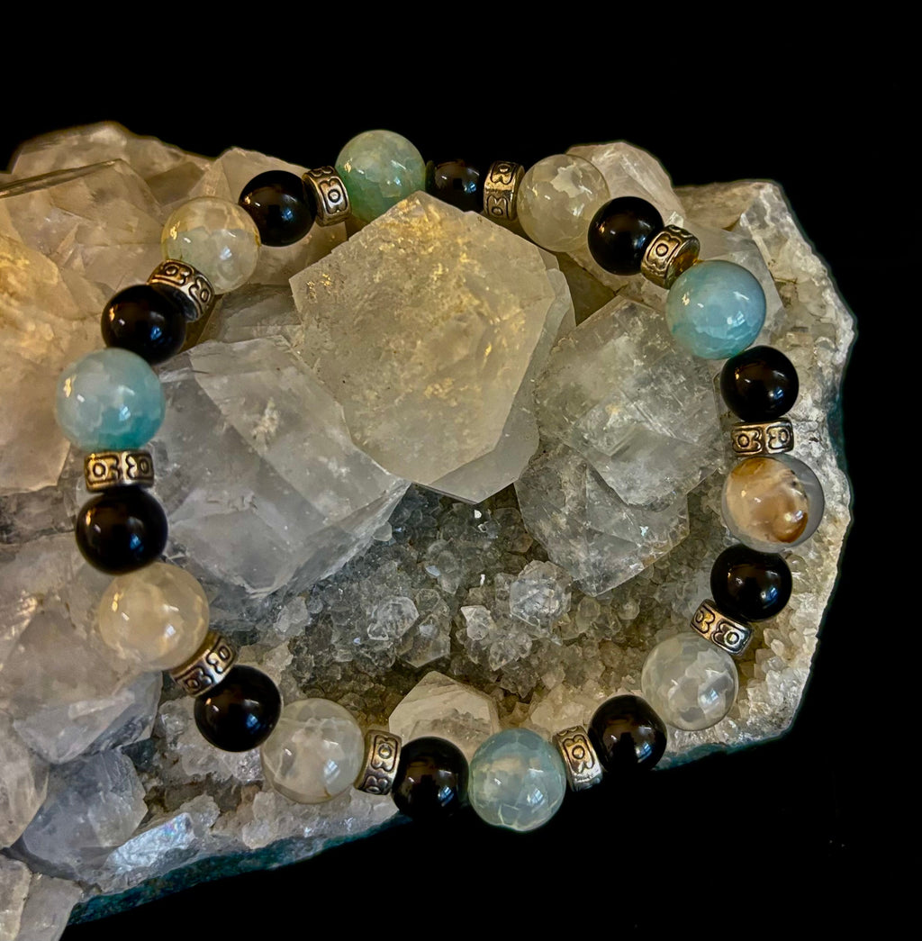 Ocean Mist Natural Stone Bracelet – Black and White Gemstone Bracelet Handmade in Puerto Vallarta (One of a Kind)