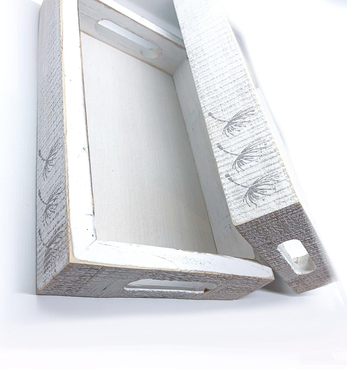 White Wash Wooden Decorative Tray with Dandelion Print Farmhouse - Image 20