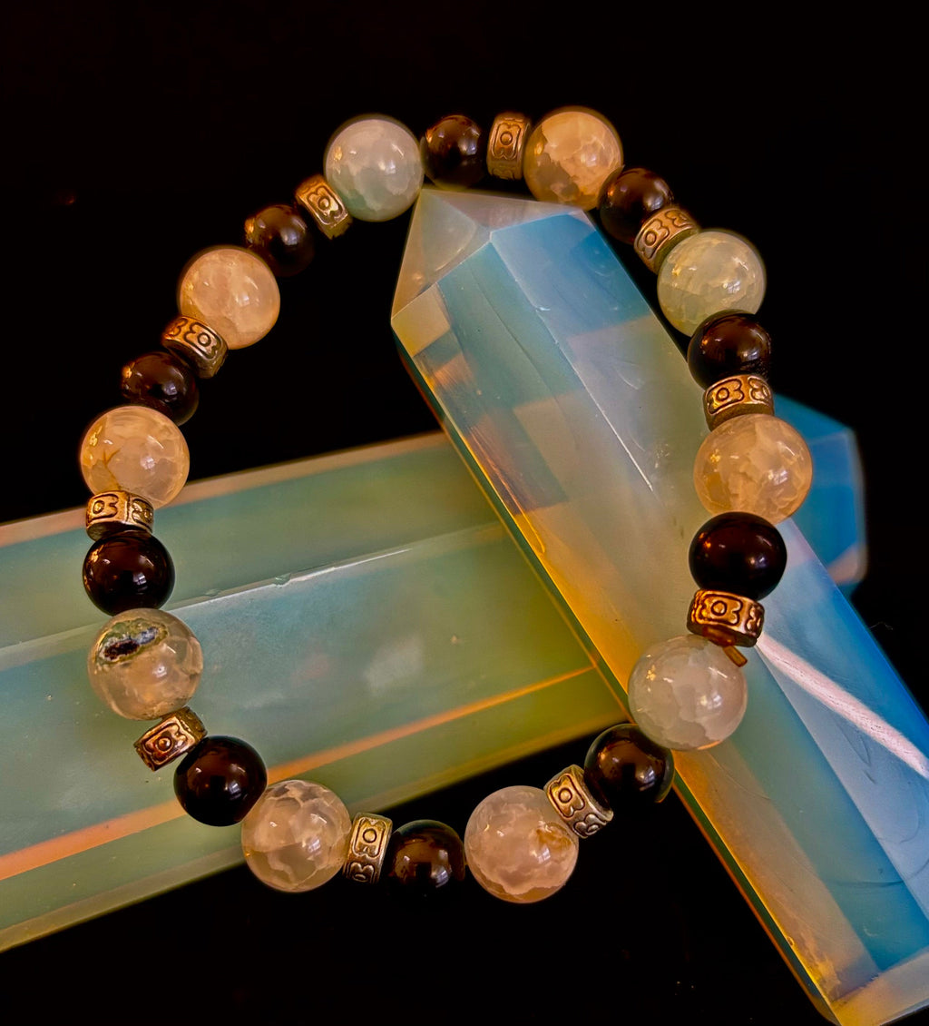 Ocean Mist Natural Stone Bracelet – Black and White Gemstone Bracelet Handmade in Puerto Vallarta (One of a Kind)
