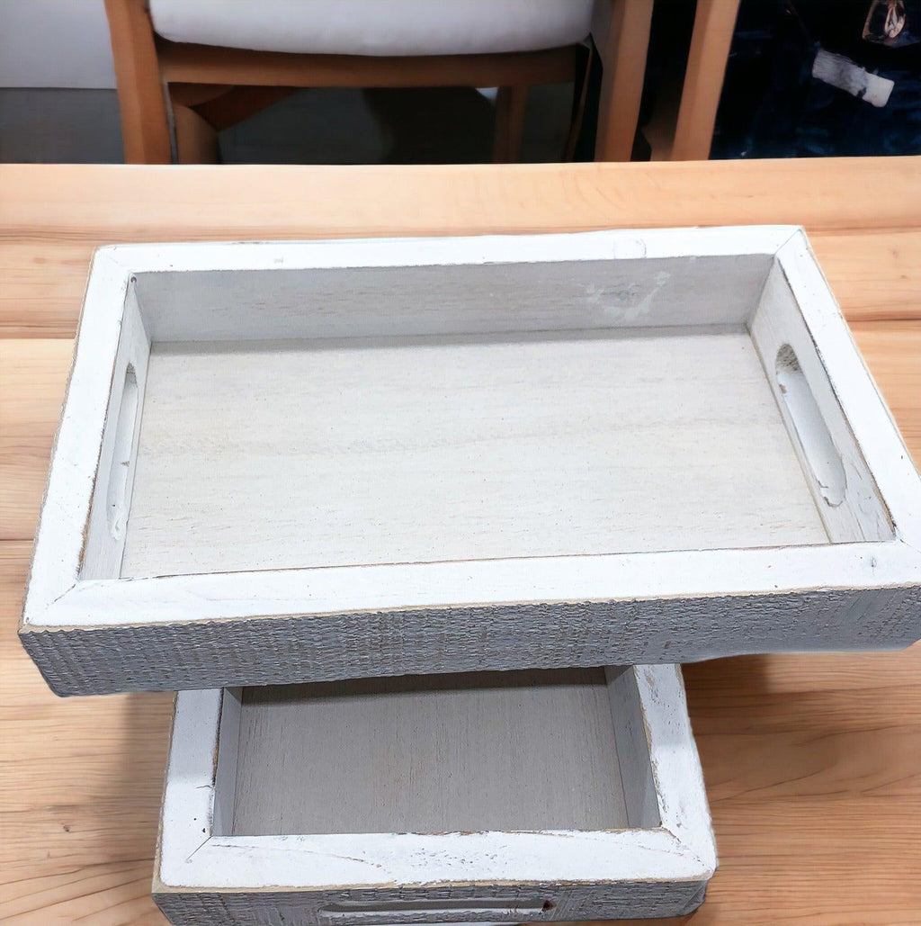 White Wash Wooden Decorative Tray with Dandelion Print Farmhouse - Image 8