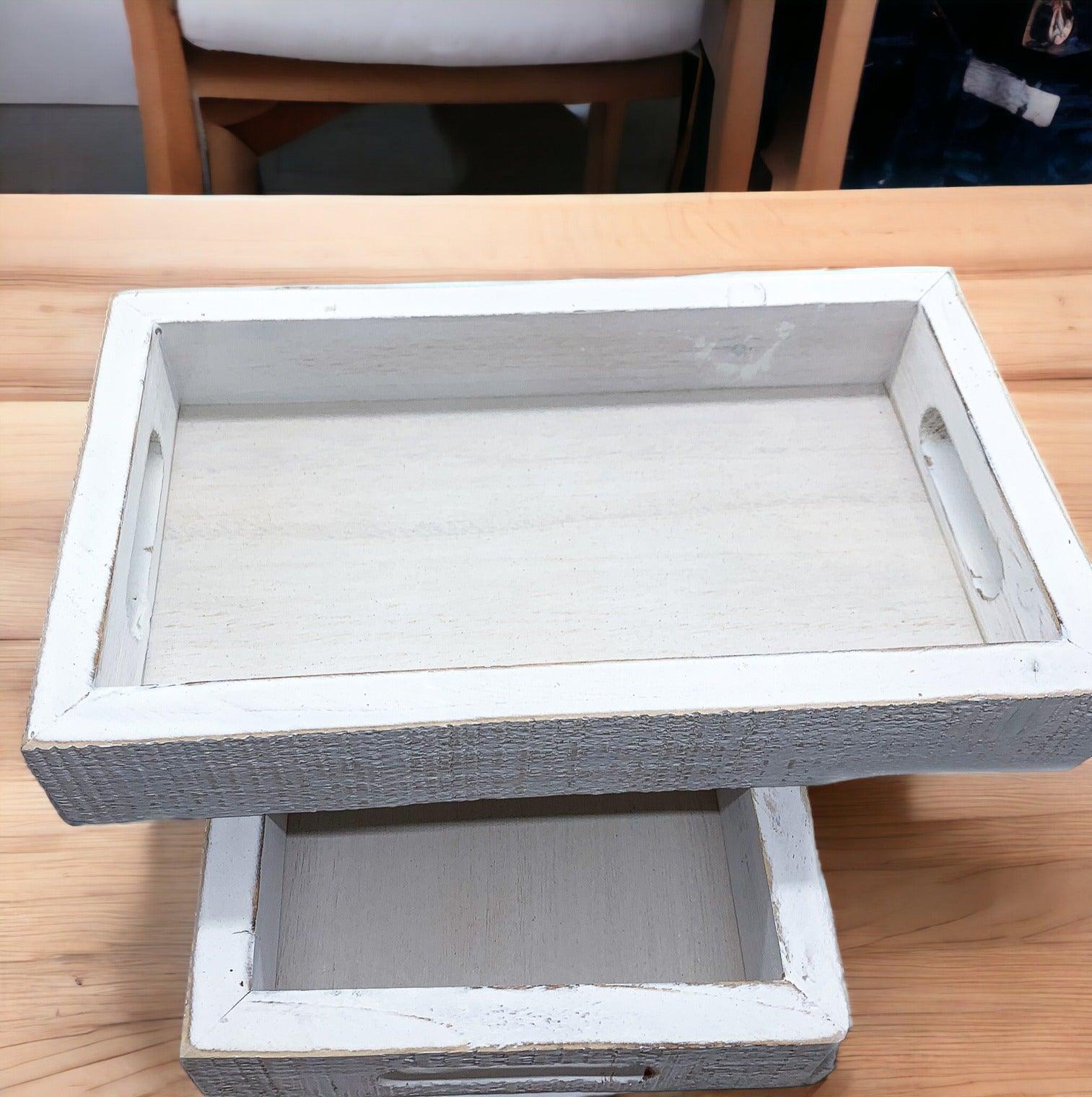 White Wash Wooden Decorative Tray with Dandelion Print Farmhouse - Image 8