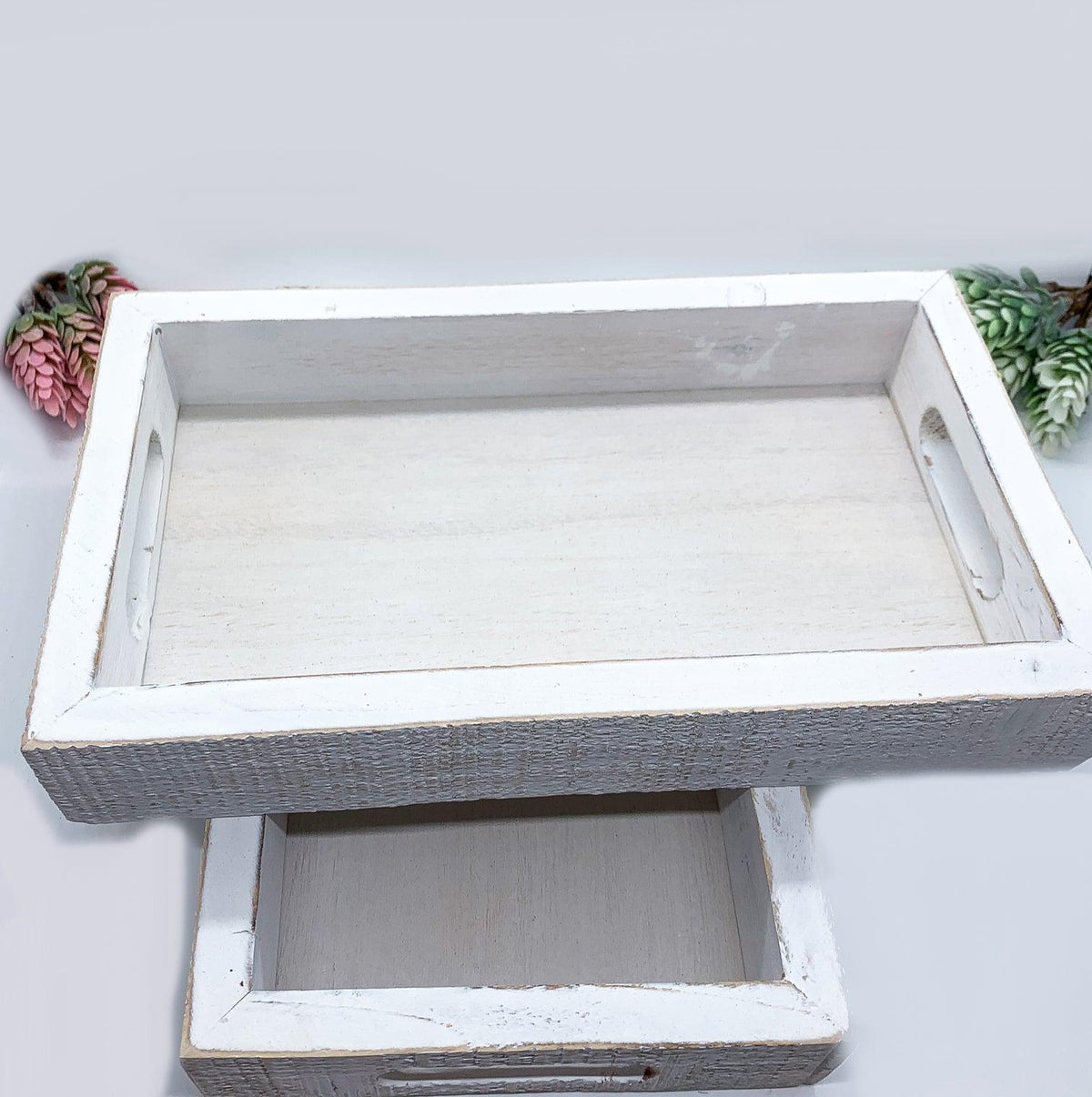 White Wash Wooden Decorative Tray with Dandelion Print Farmhouse - Image 21