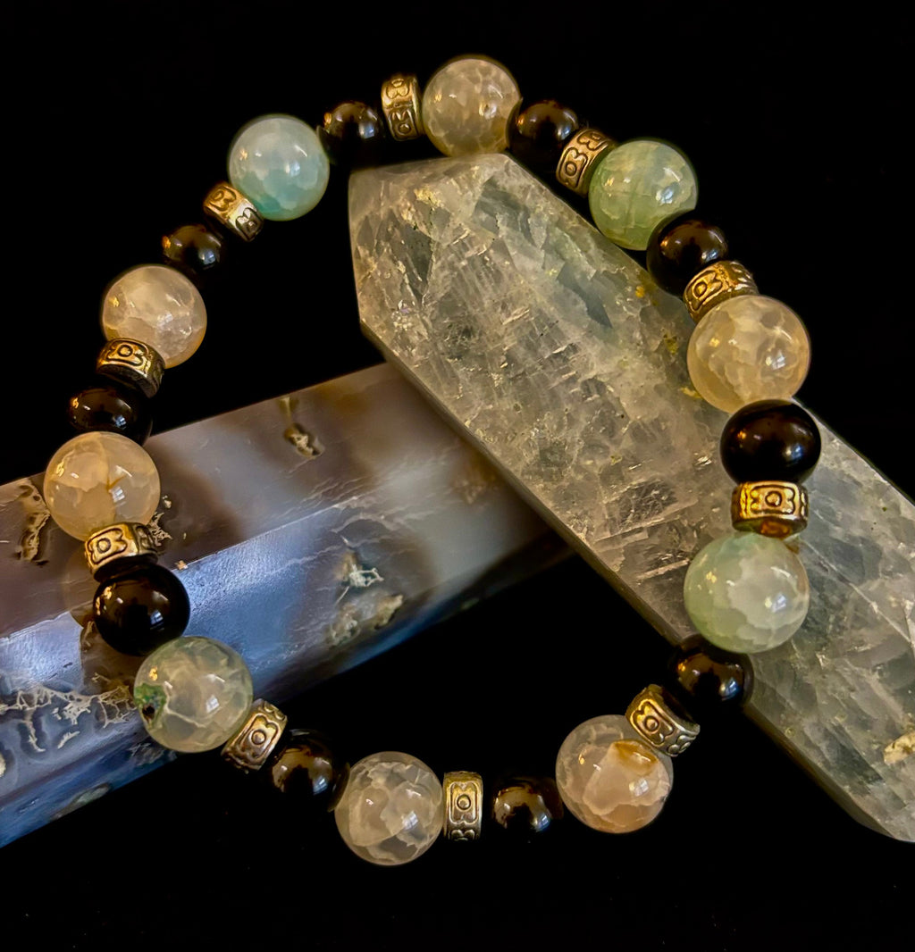 Ocean Mist Natural Stone Bracelet – Black and White Gemstone Bracelet Handmade in Puerto Vallarta (One of a Kind)