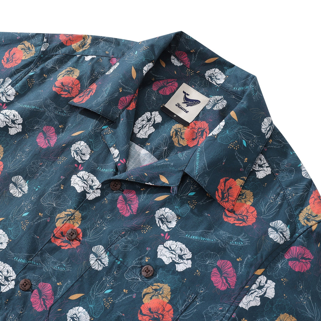 Men's Cotton Hawaiian Shirt with Crane and Floral Pattern